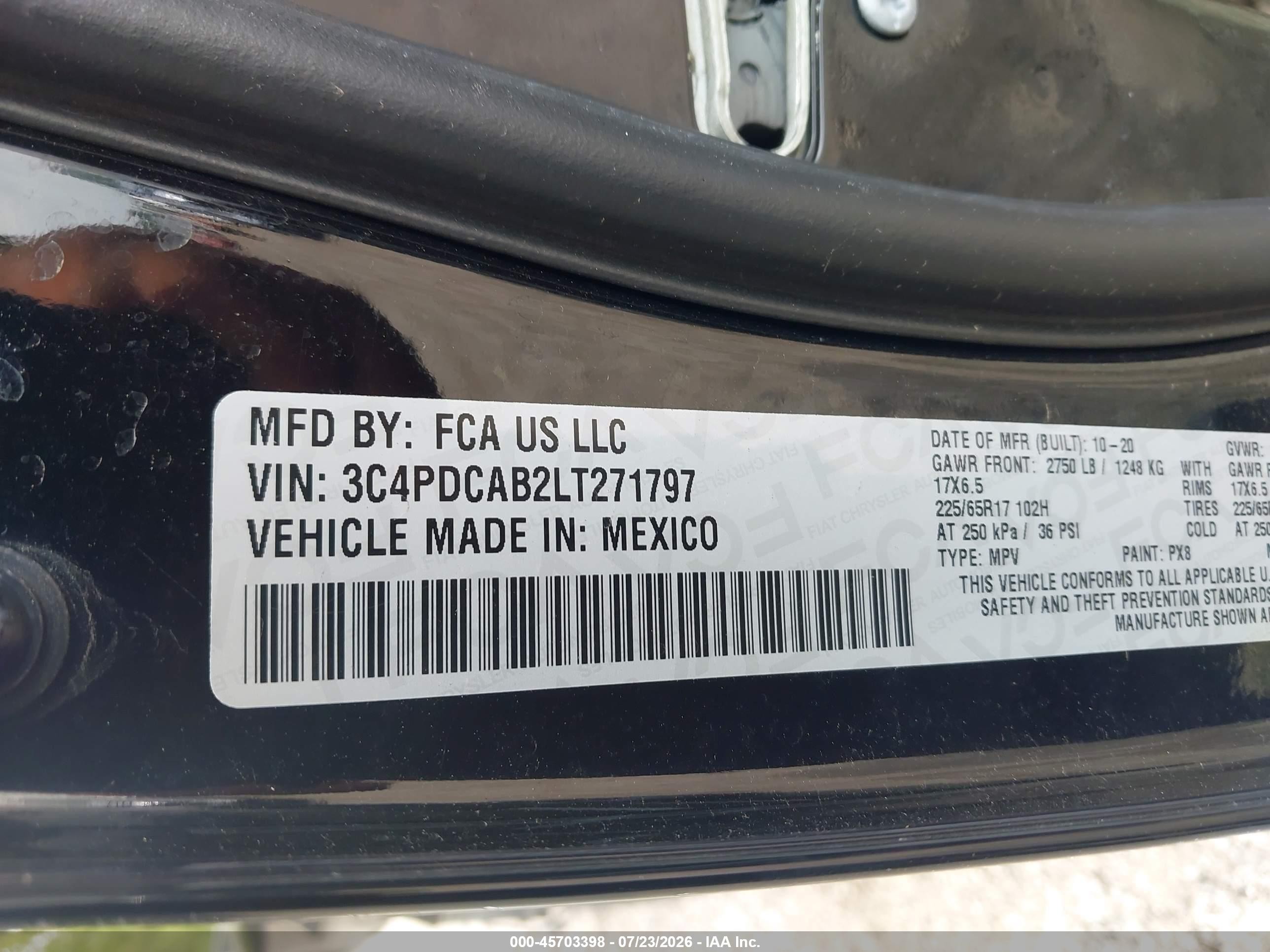 2020 Dodge Journey Se Value Black vin: 3C4PDCAB2LT271797