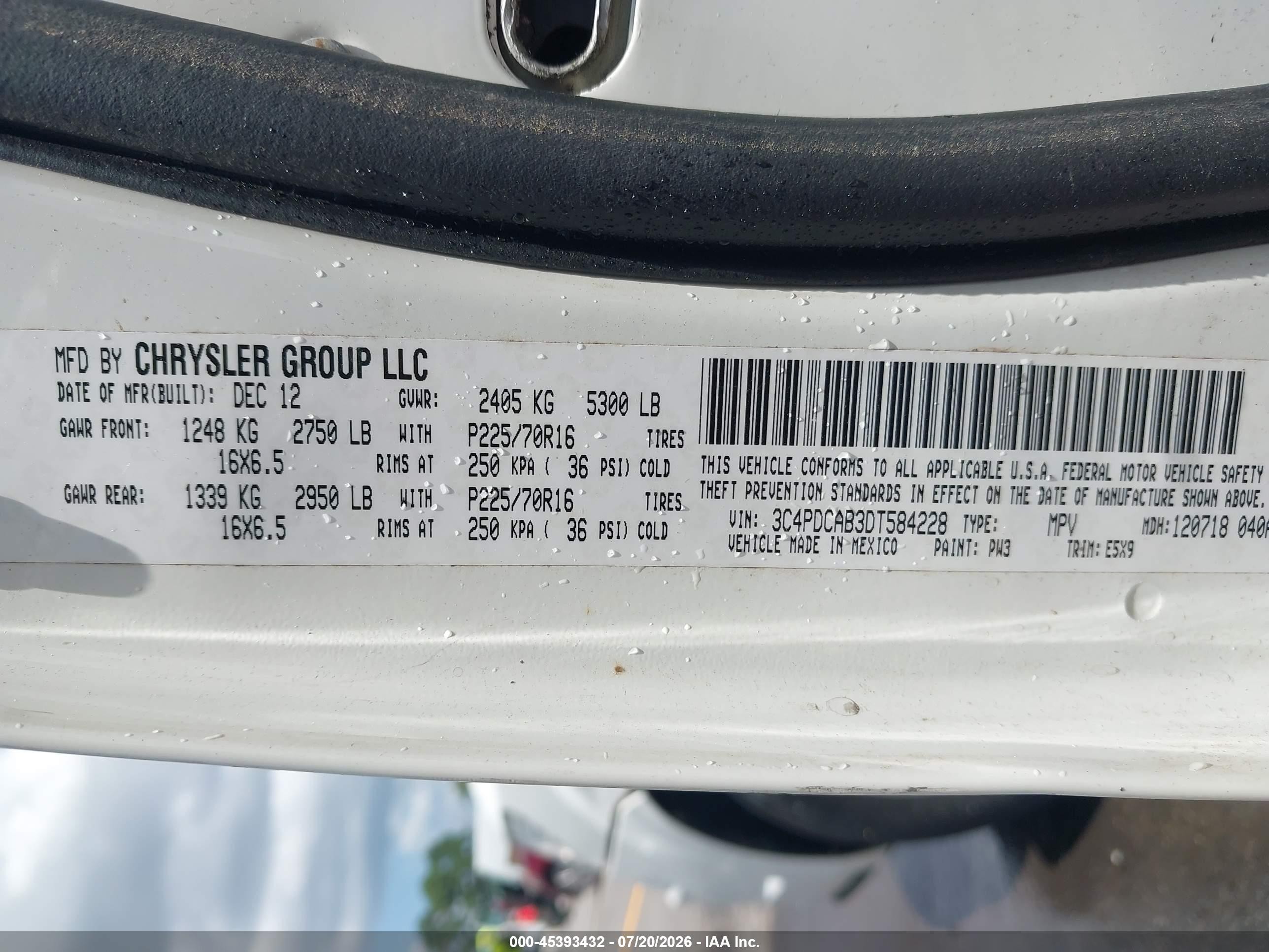 2013 Dodge Journey Se White vin: 3C4PDCAB3DT584228