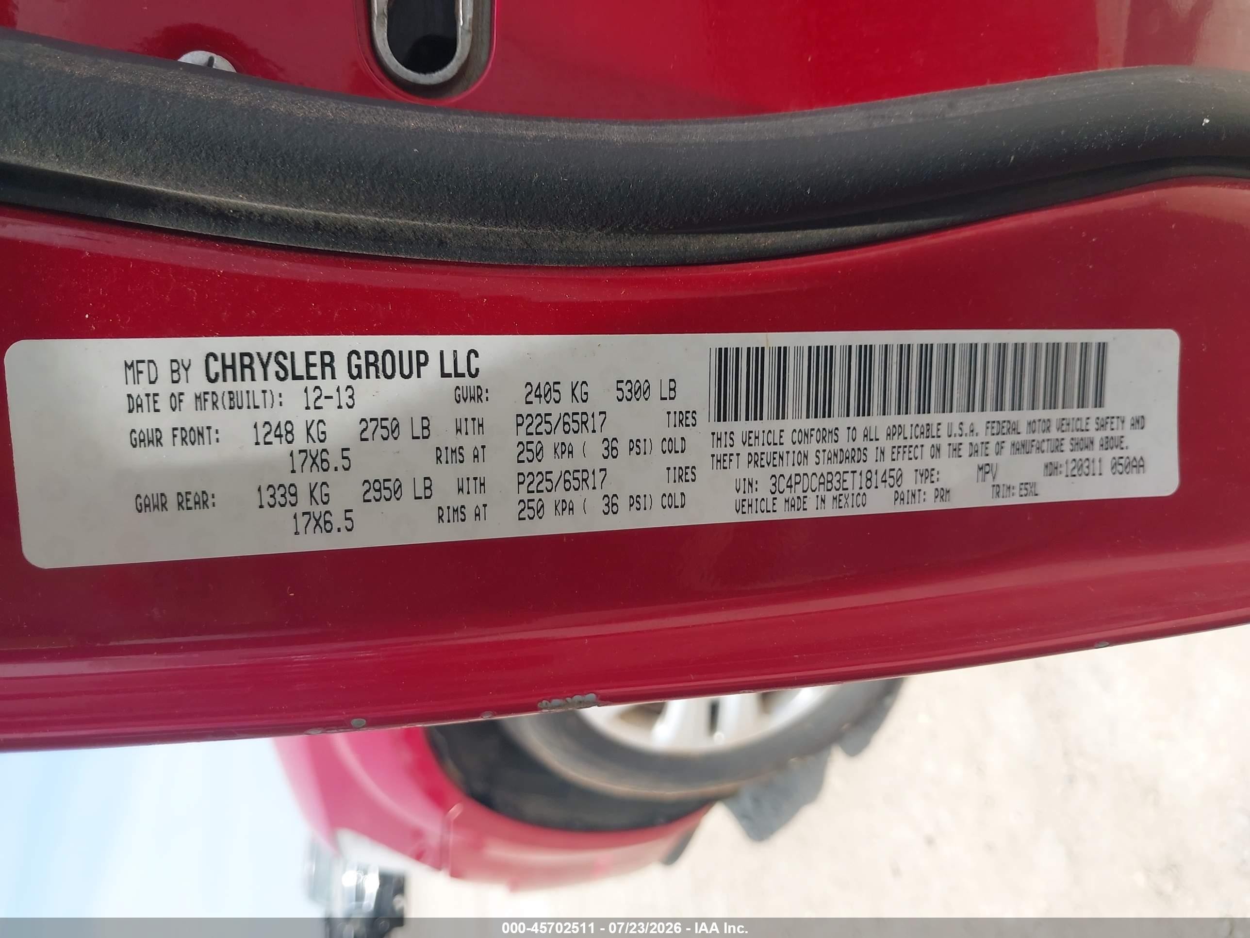 2014 Dodge Journey American Value Pkg Red vin: 3C4PDCAB3ET181450