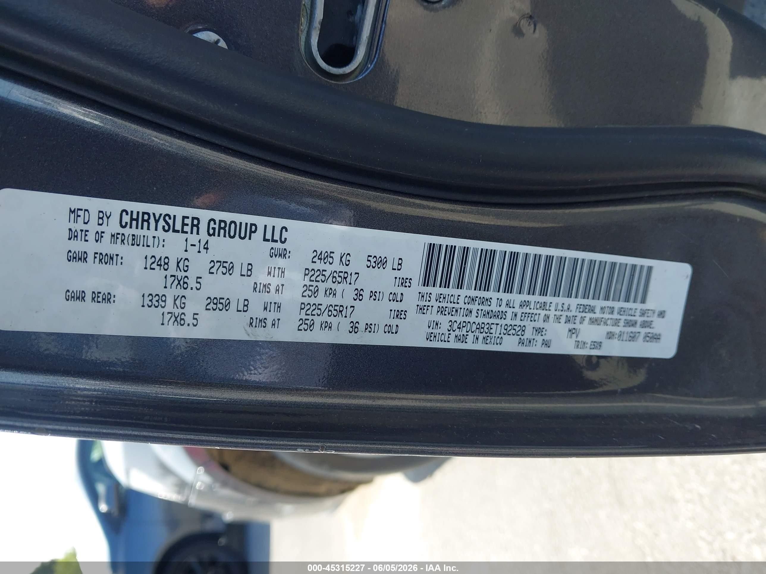 2014 Dodge Journey American Value Pkg Gray vin: 3C4PDCAB3ET192528
