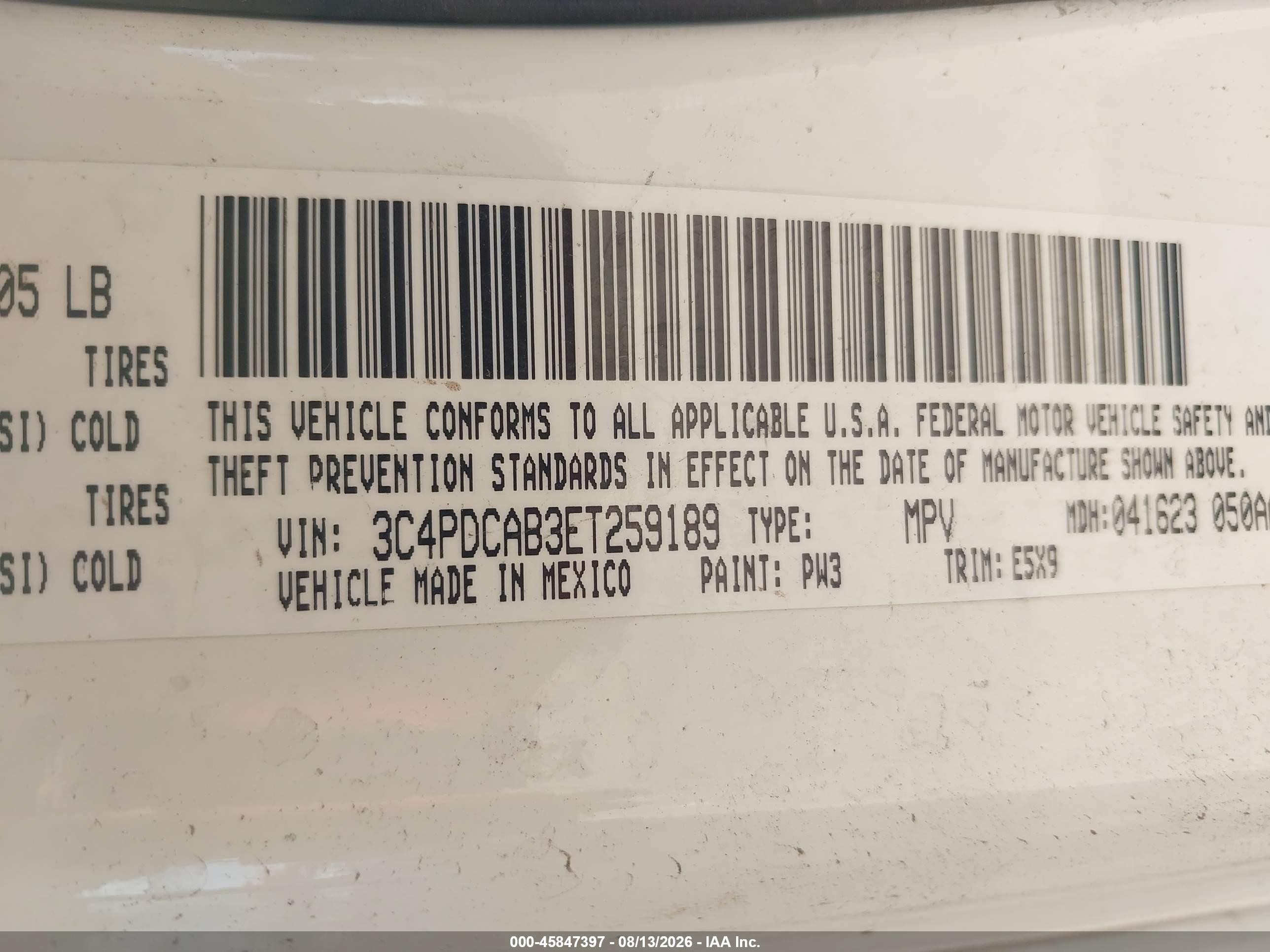 2014 Dodge Journey American Value Pkg White vin: 3C4PDCAB3ET259189