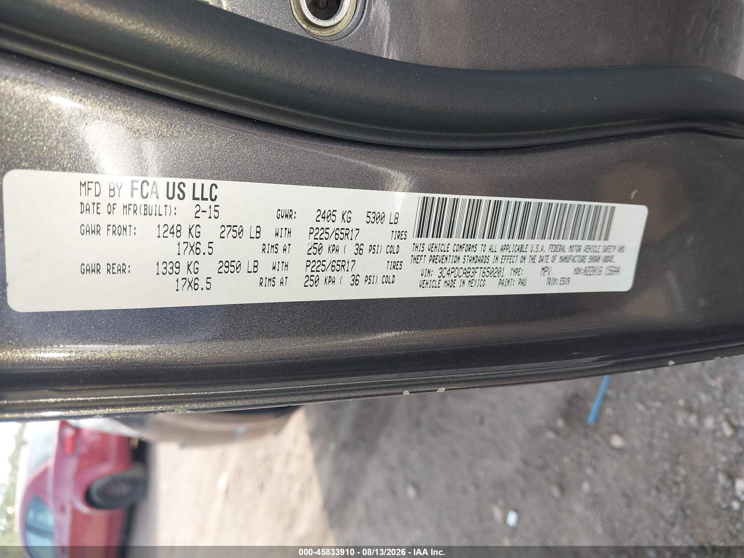2015 Dodge Journey American Value Pkg Gray vin: 3C4PDCAB3FT650201