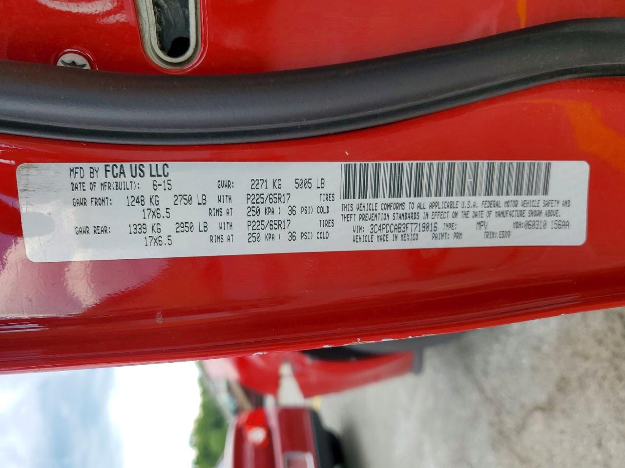 2015 Dodge Journey Se Red vin: 3C4PDCAB3FT719016