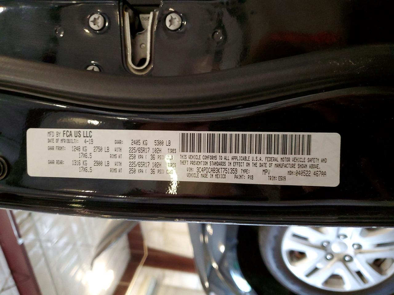 2019 Dodge Journey Se Black vin: 3C4PDCAB3KT751359