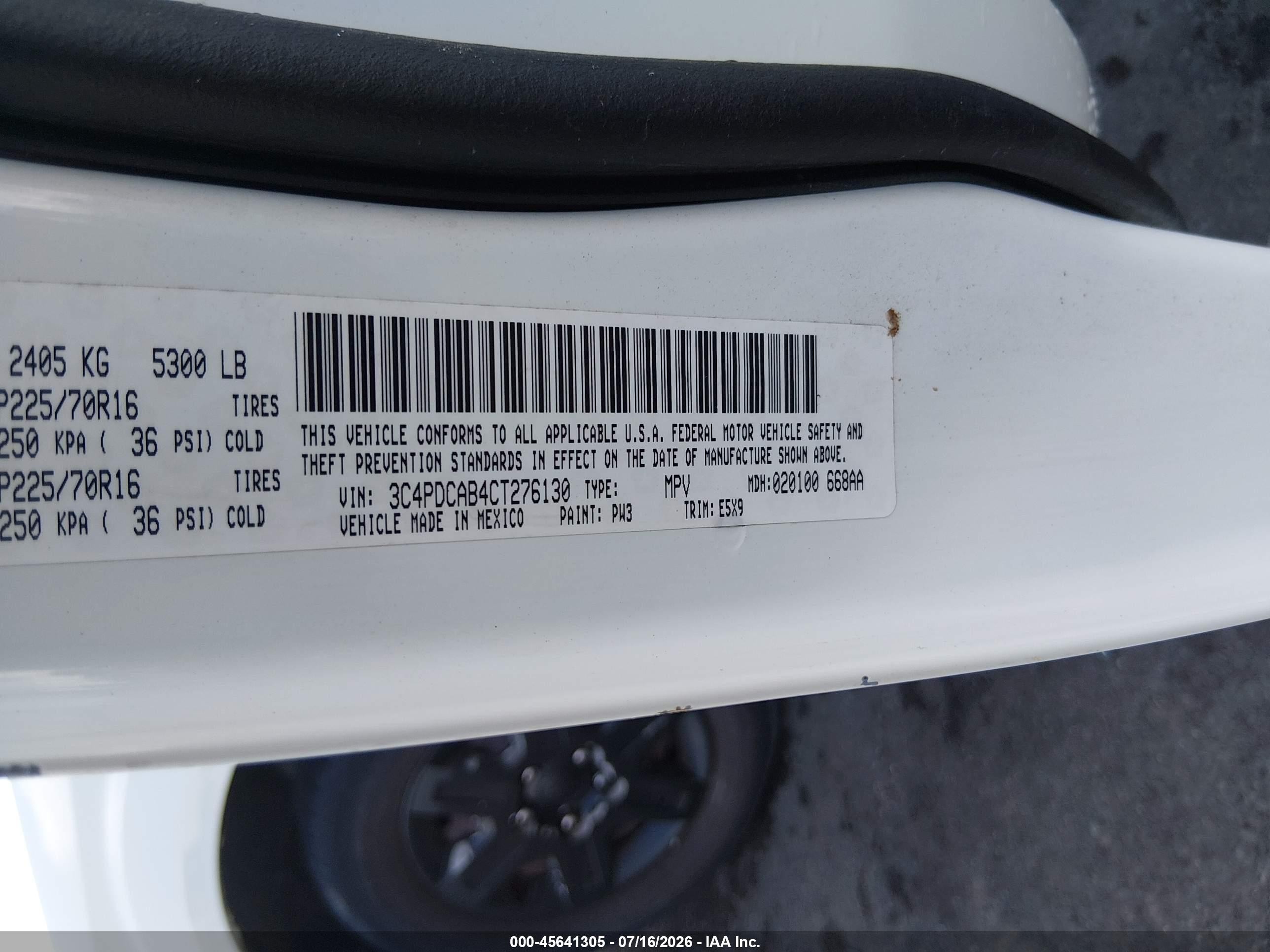 2012 Dodge Journey Se/avp White vin: 3C4PDCAB4CT276130