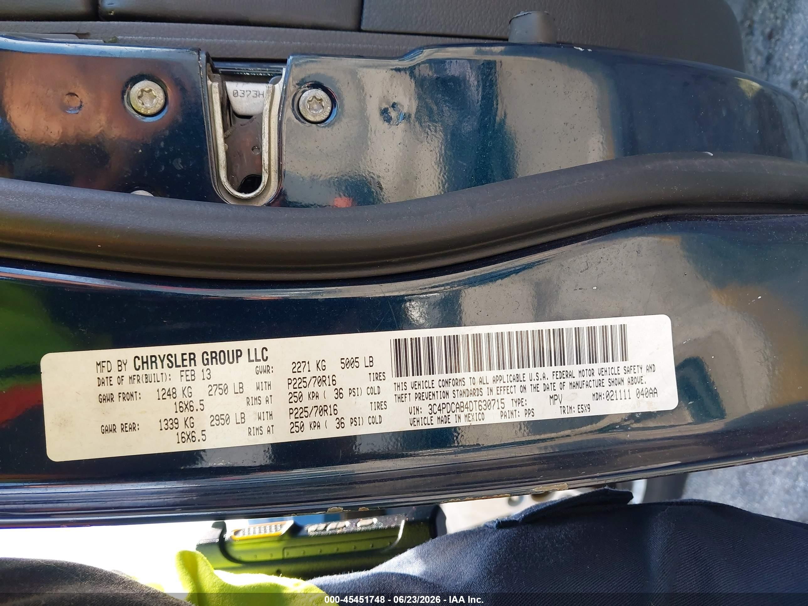 2013 Dodge Journey American Value Pkg Blue vin: 3C4PDCAB4DT630715
