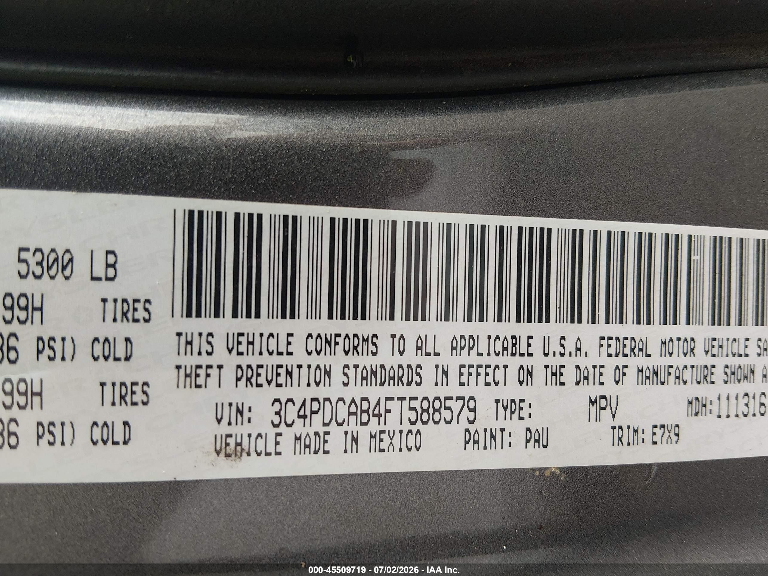 2015 Dodge Journey Se Gray vin: 3C4PDCAB4FT588579