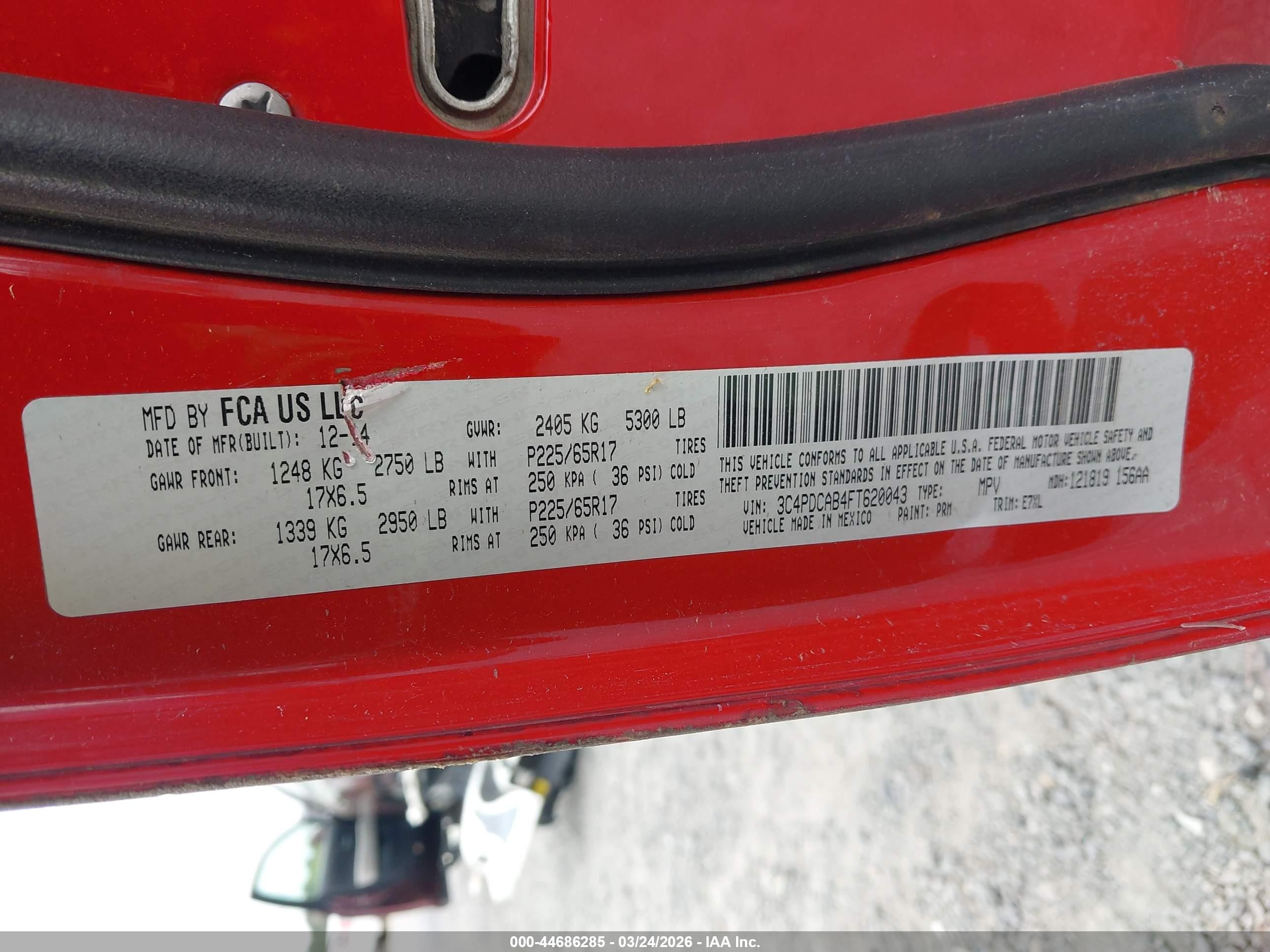 2015 Dodge Journey Se Red vin: 3C4PDCAB4FT620043