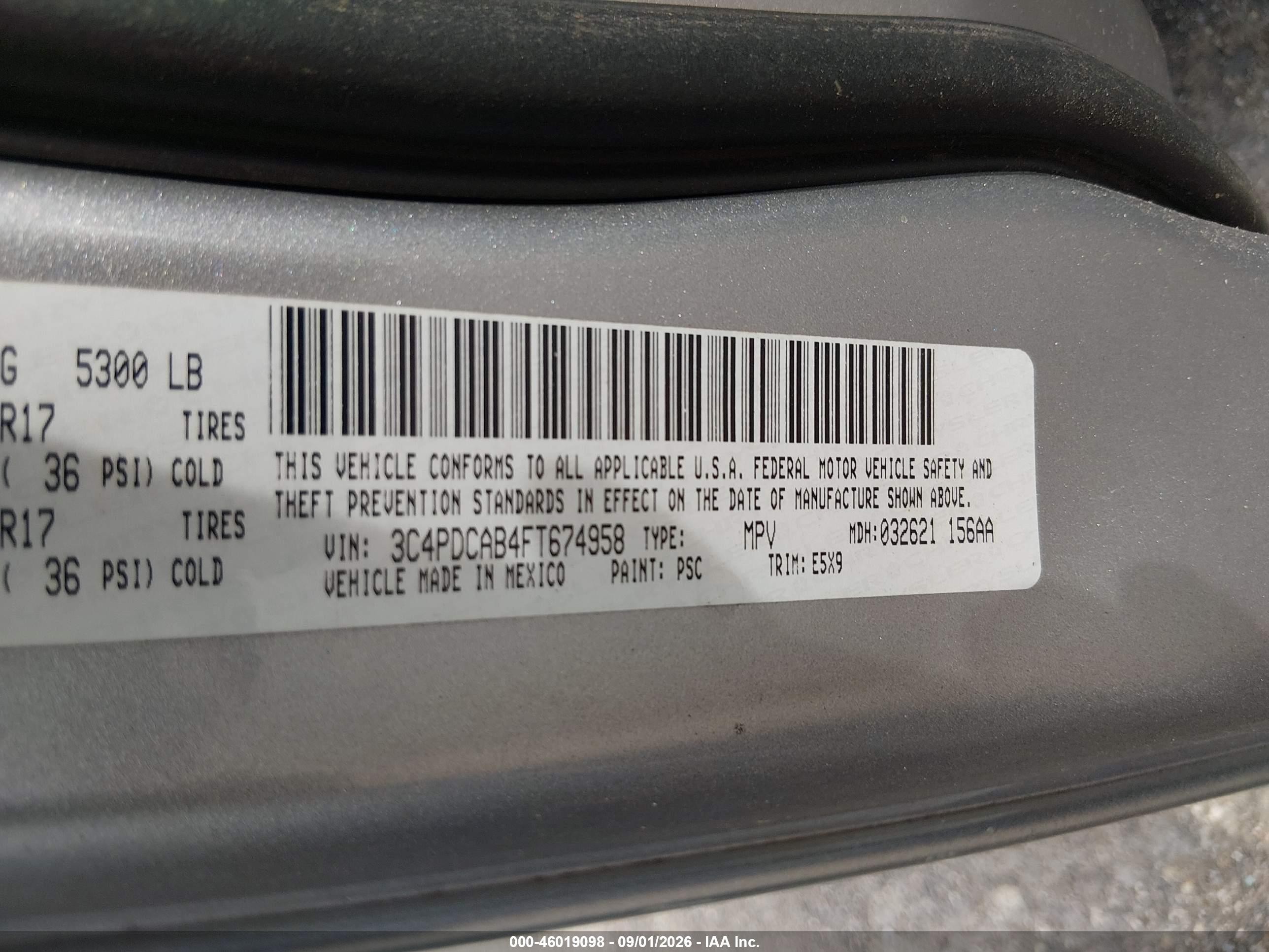 2015 Dodge Journey American Value Pkg Gray vin: 3C4PDCAB4FT674958