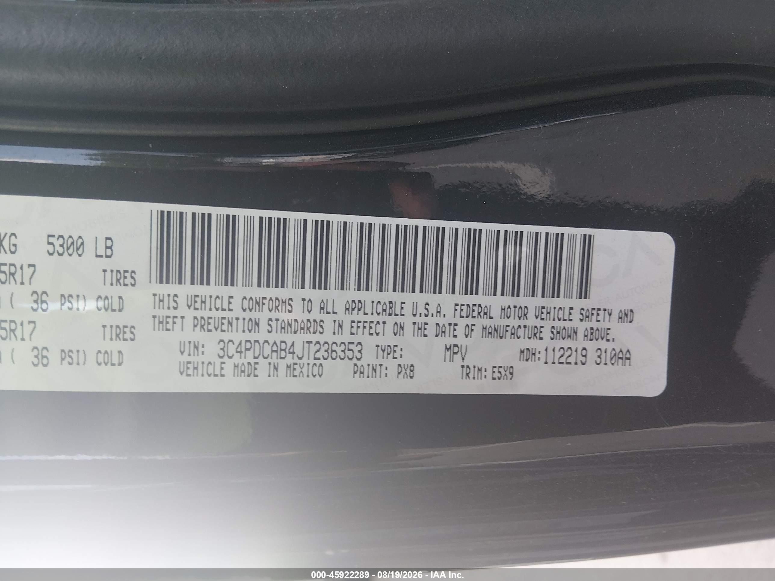 2018 Dodge Journey Se Black vin: 3C4PDCAB4JT236353
