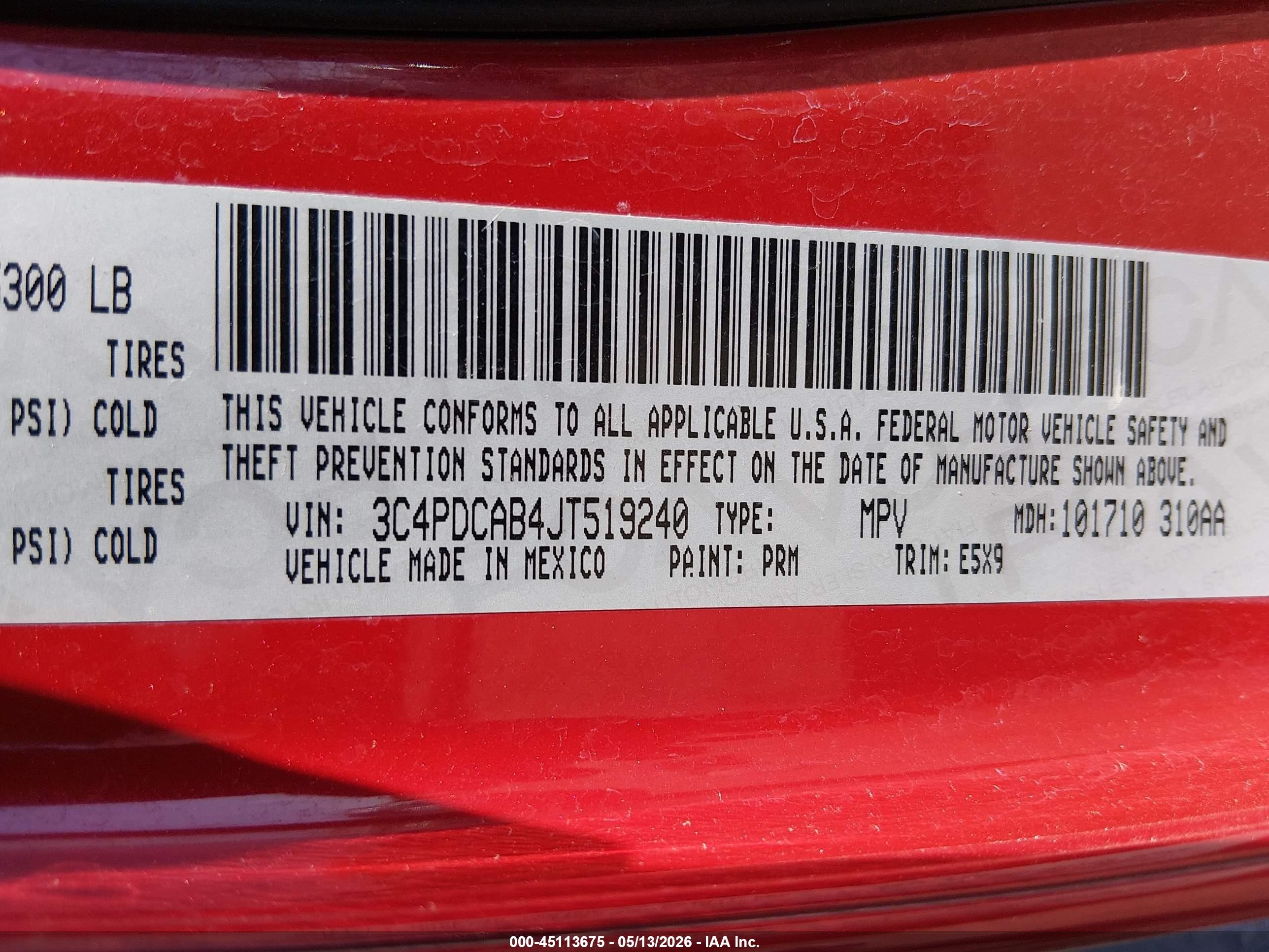 2018 Dodge Journey Se Red vin: 3C4PDCAB4JT519240