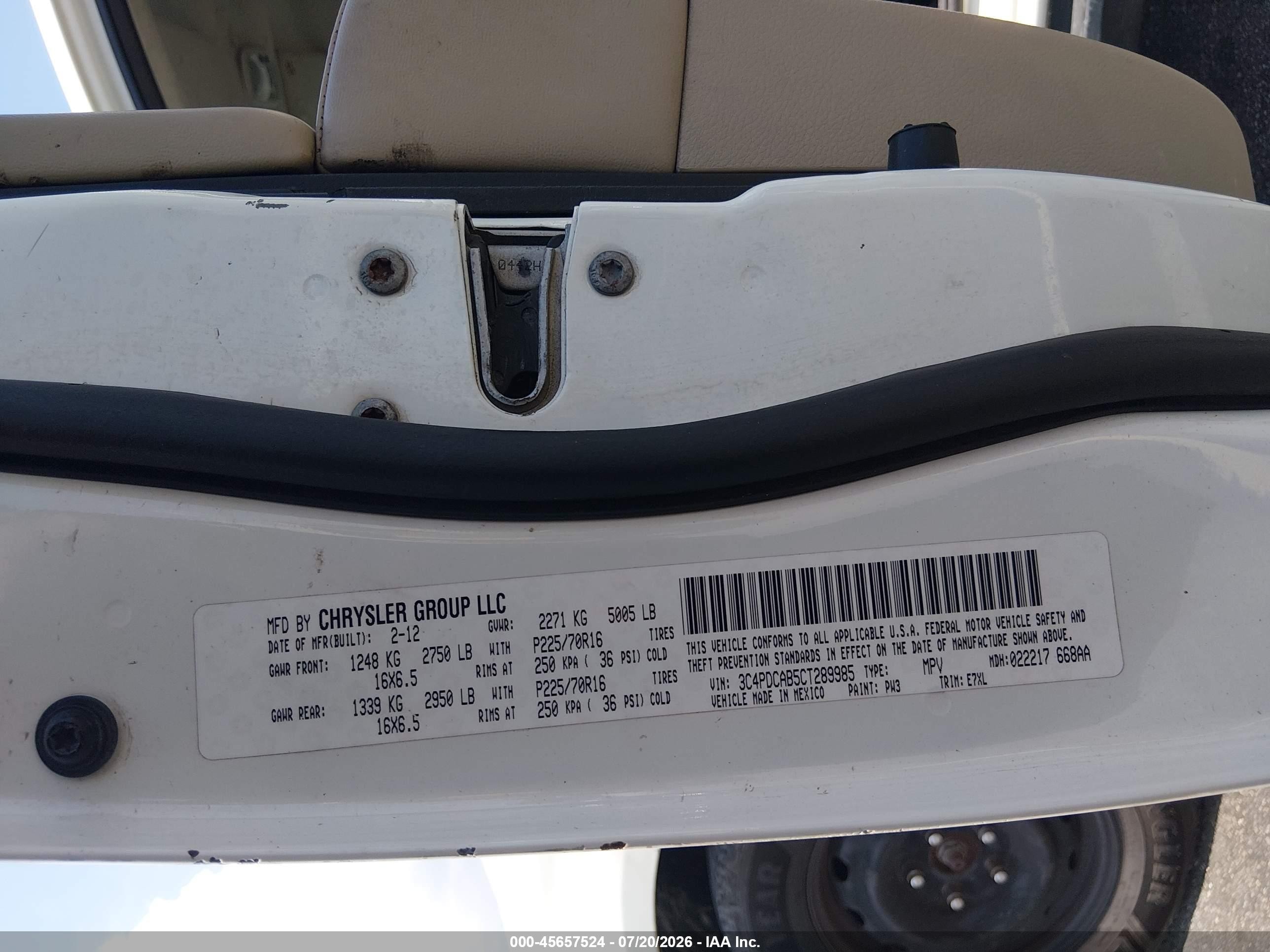 2012 Dodge Journey Se/avp White vin: 3C4PDCAB5CT289985