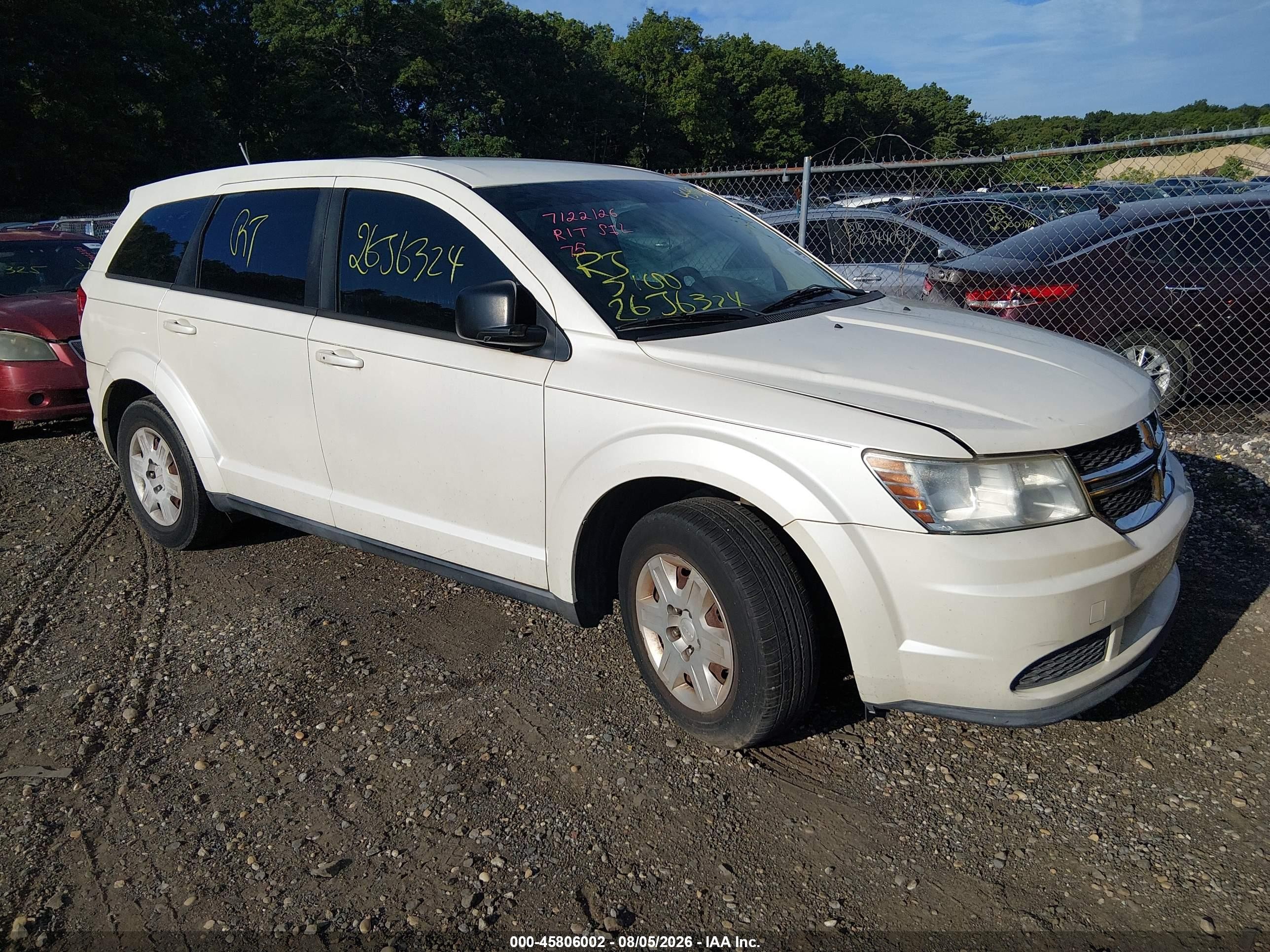 2012 Dodge Journey Se/avp White vin: 3C4PDCAB5CT390489
