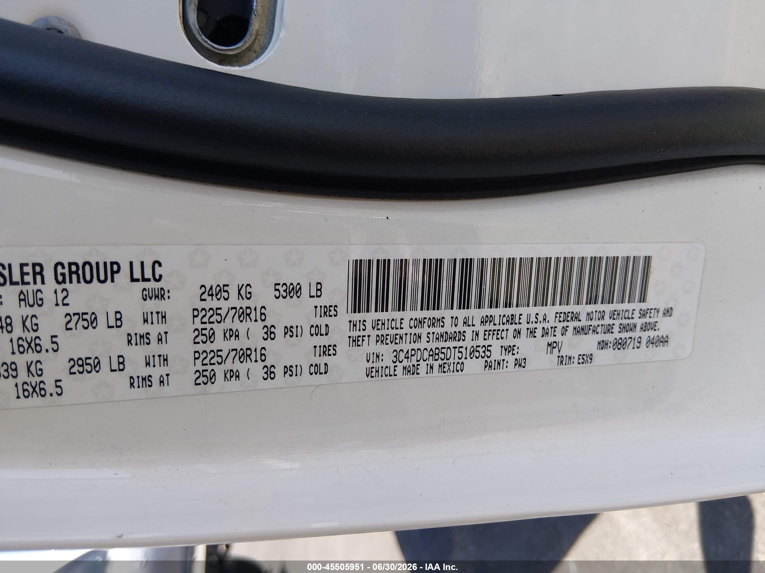2013 Dodge Journey American Value Pkg White vin: 3C4PDCAB5DT510535