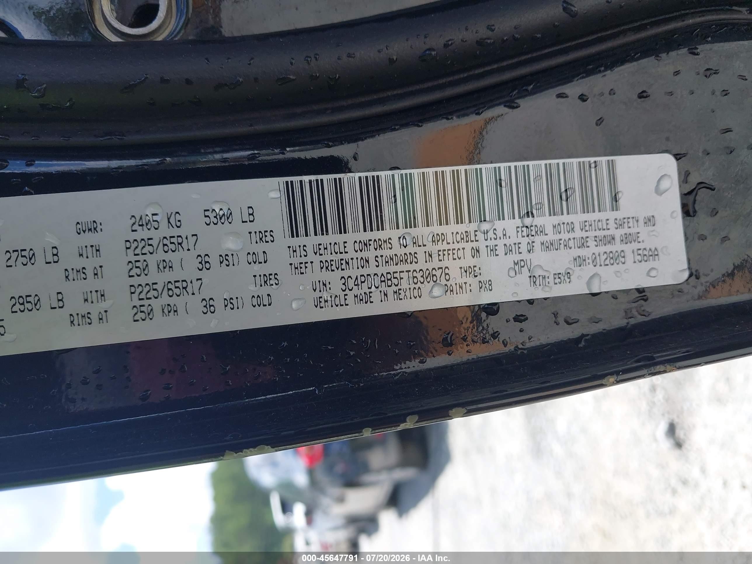 2015 Dodge Journey American Value Pkg Black vin: 3C4PDCAB5FT630676