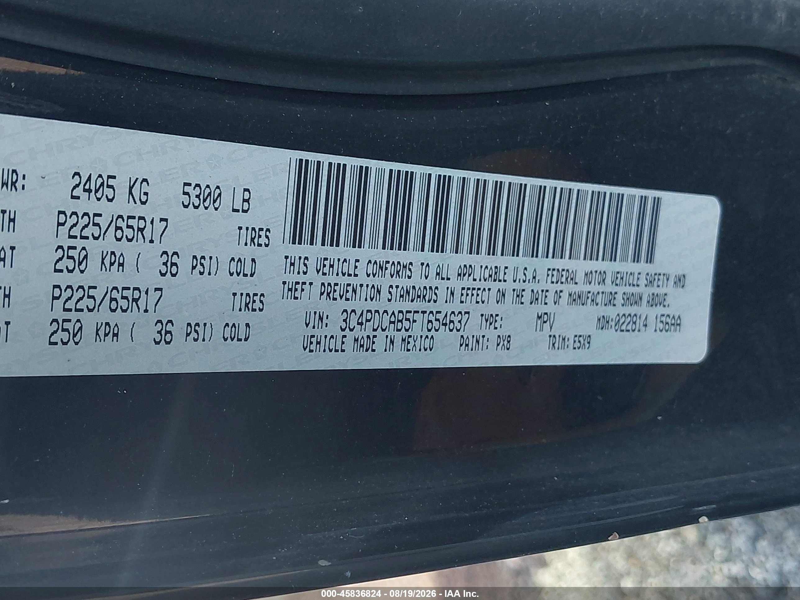2015 Dodge Journey American Value Pkg Черный vin: 3C4PDCAB5FT654637