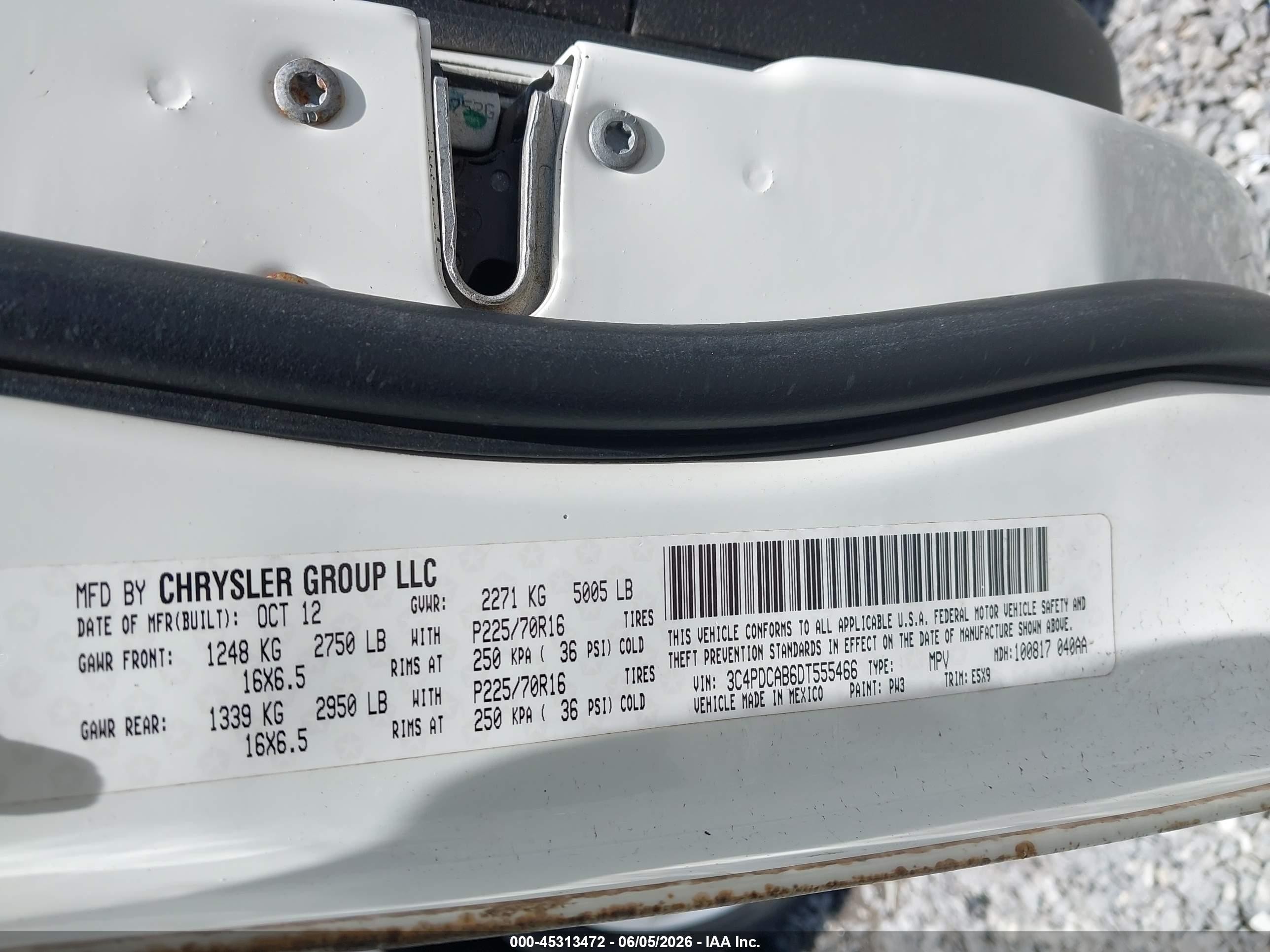 2013 Dodge Journey American Value Pkg White vin: 3C4PDCAB6DT555466