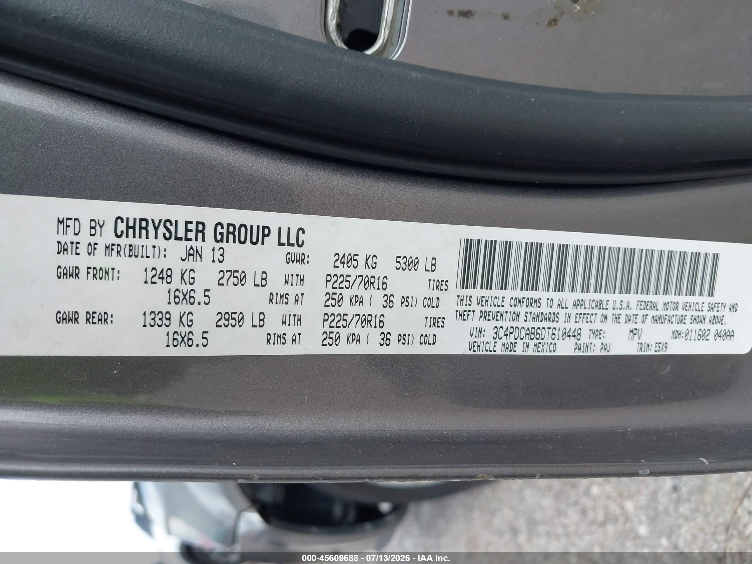 2013 Dodge Journey American Value Pkg Gray vin: 3C4PDCAB6DT610448