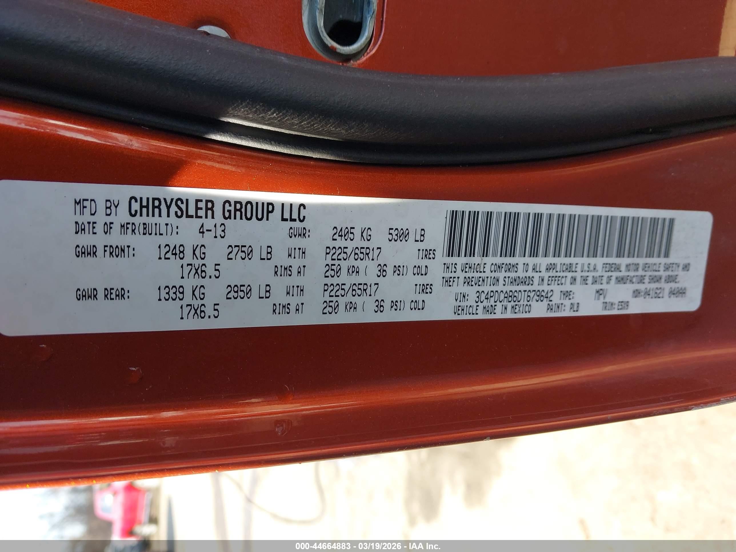 2013 Dodge Journey Se Orange vin: 3C4PDCAB6DT679642