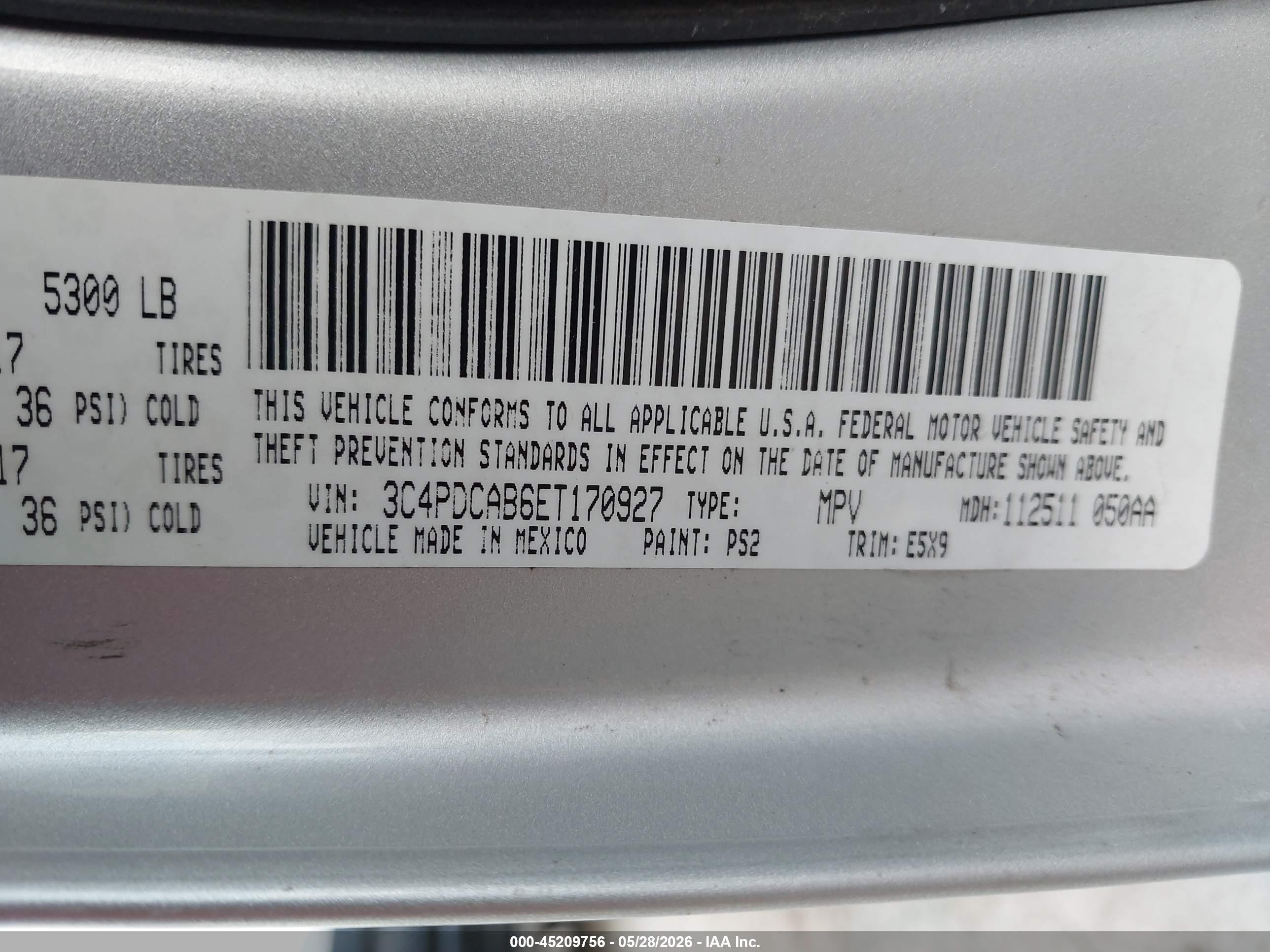 2014 Dodge Journey American Value Pkg Silver vin: 3C4PDCAB6ET170927