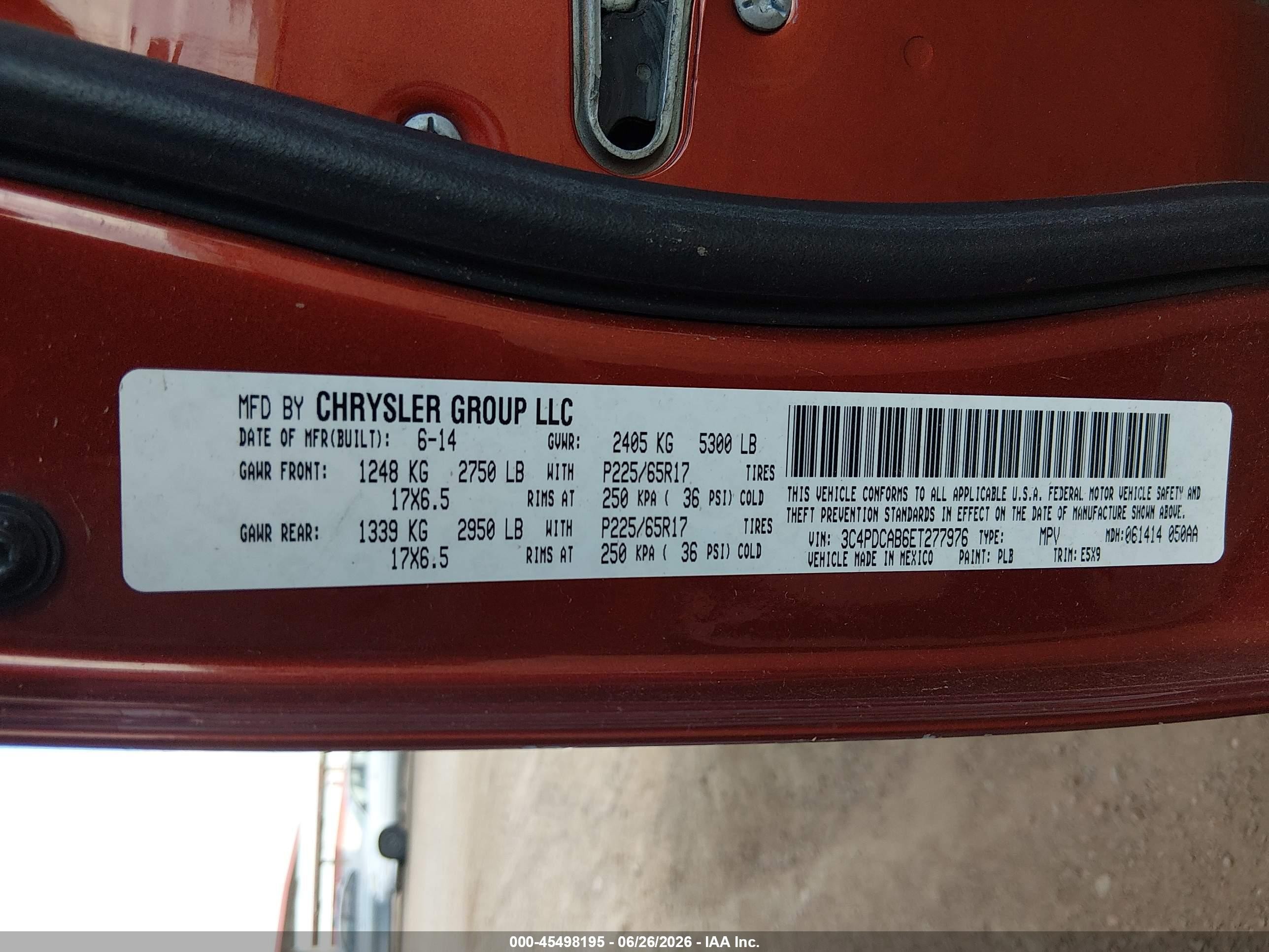 2014 Dodge Journey American Value Pkg Orange vin: 3C4PDCAB6ET277976
