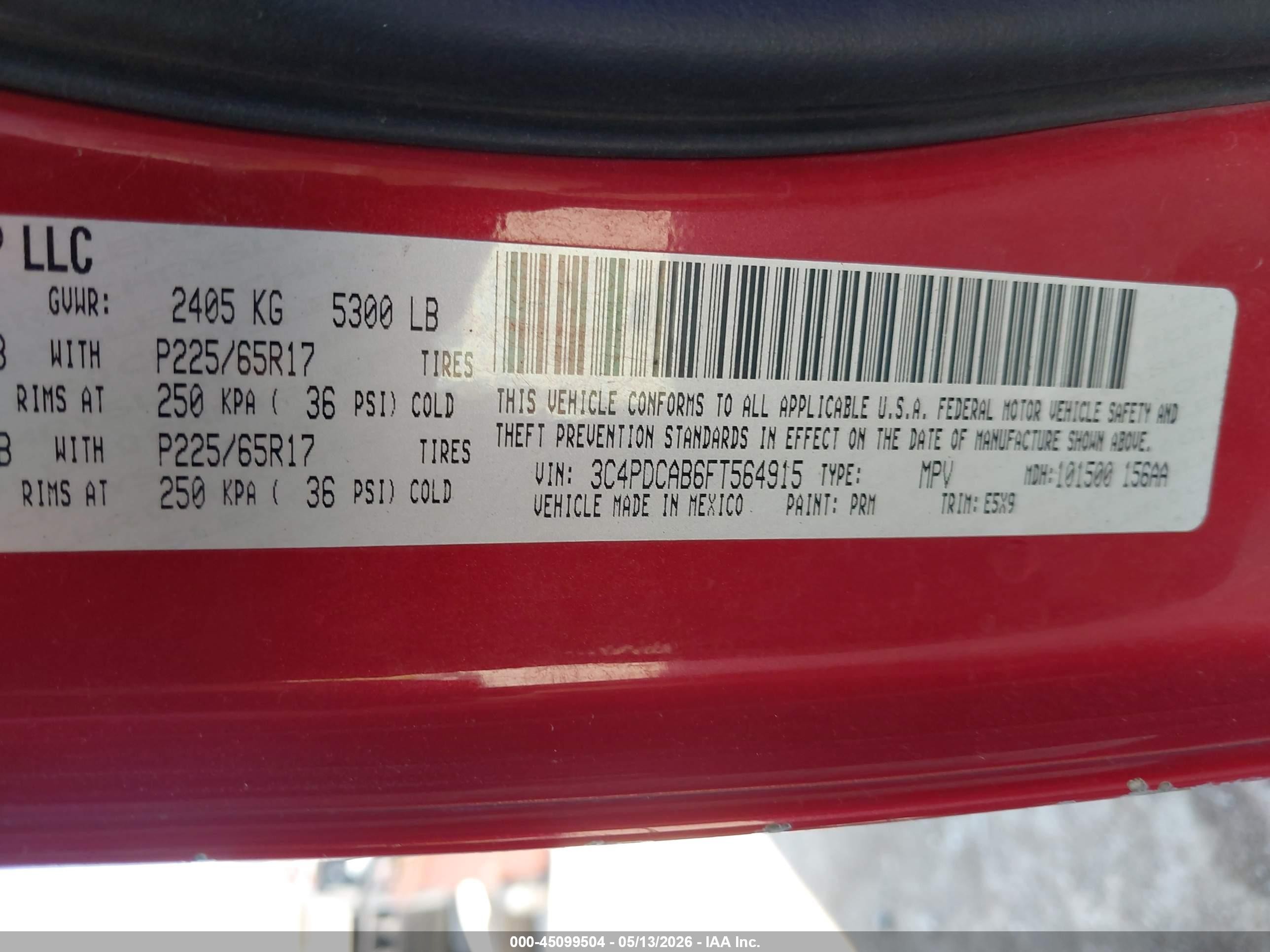 2015 Dodge Journey American Value Pkg Red vin: 3C4PDCAB6FT564915
