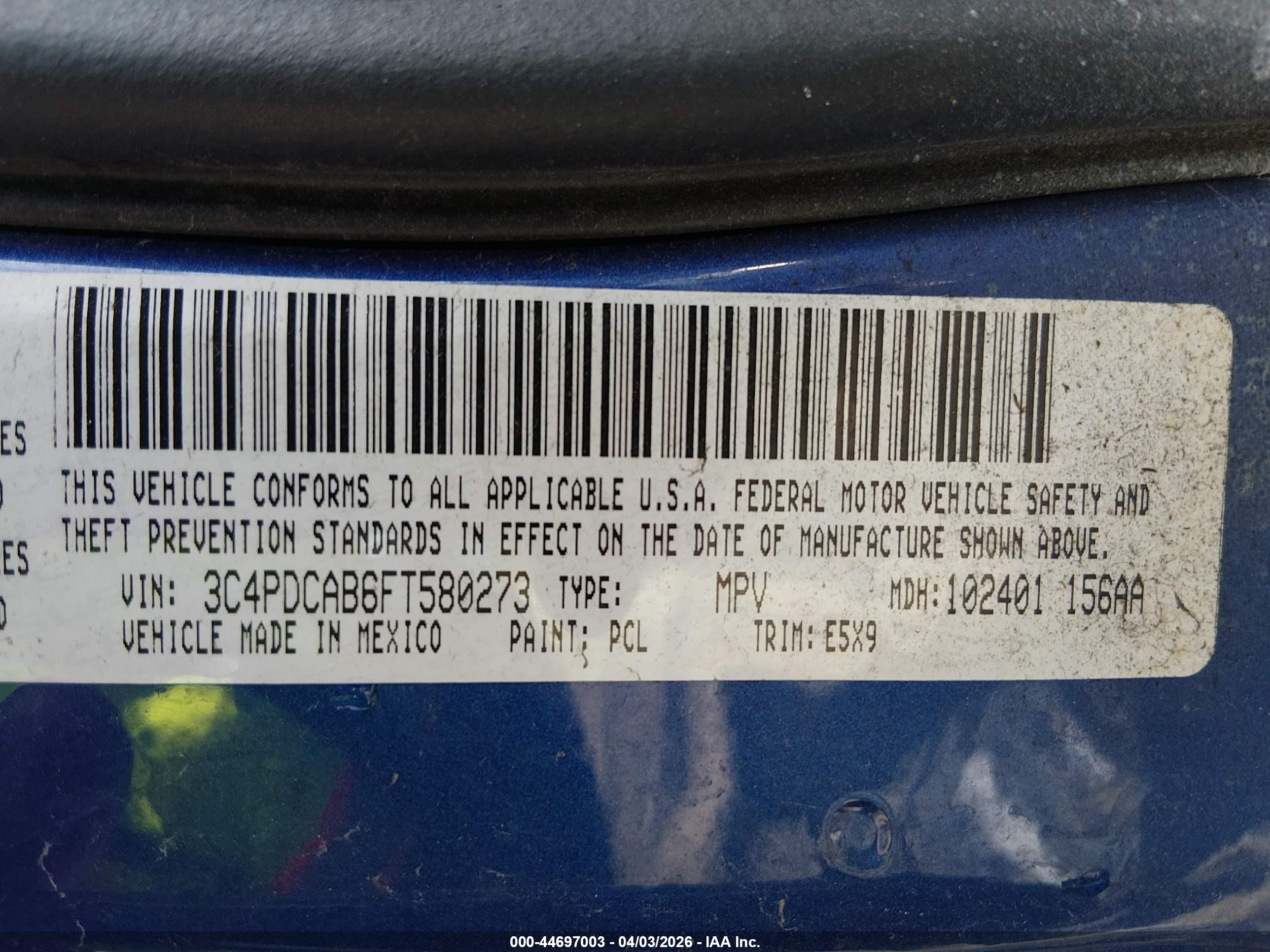 2015 Dodge Journey Se Blue vin: 3C4PDCAB6FT580273