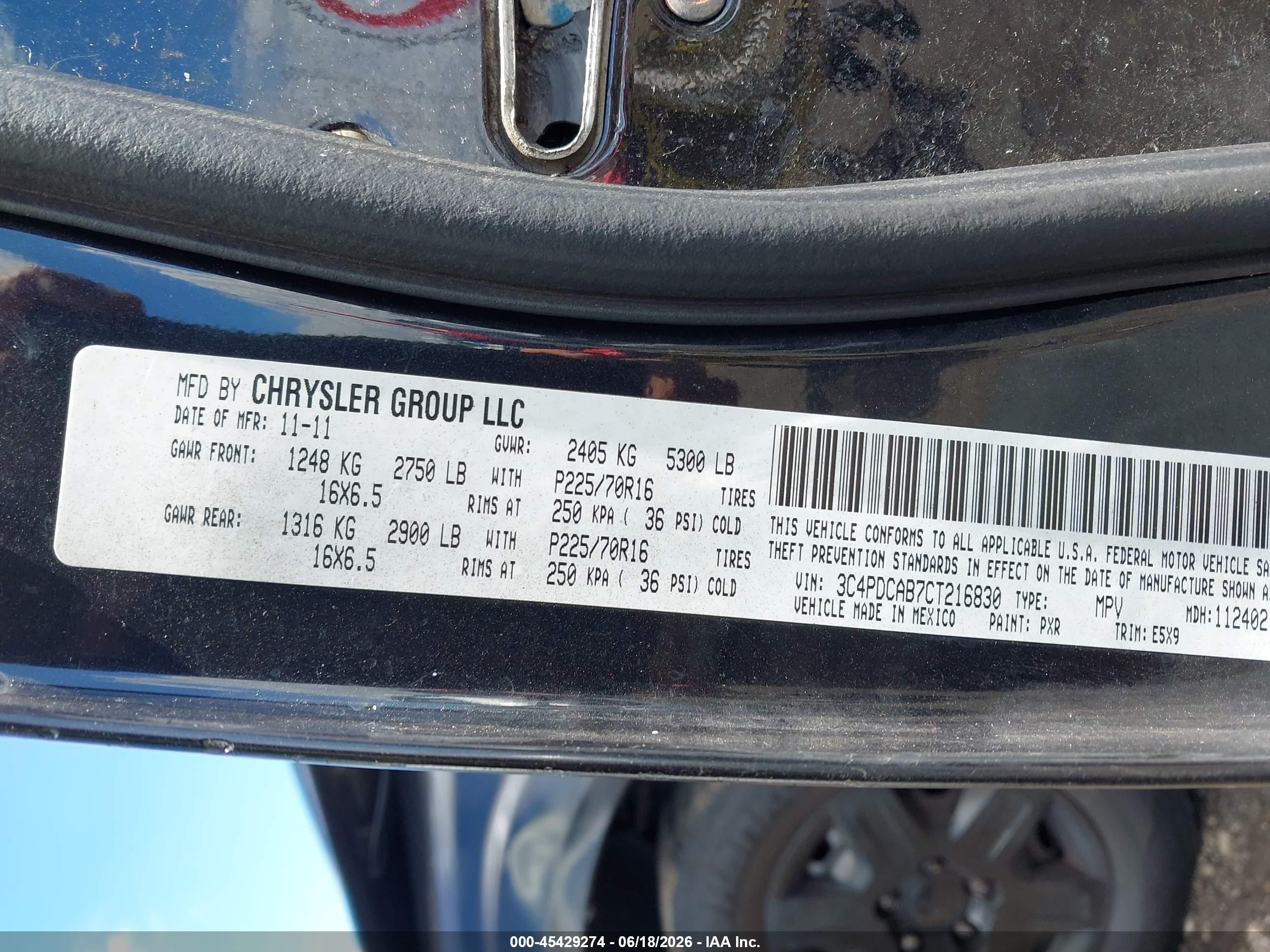 2012 Dodge Journey Se/avp Черный vin: 3C4PDCAB7CT216830