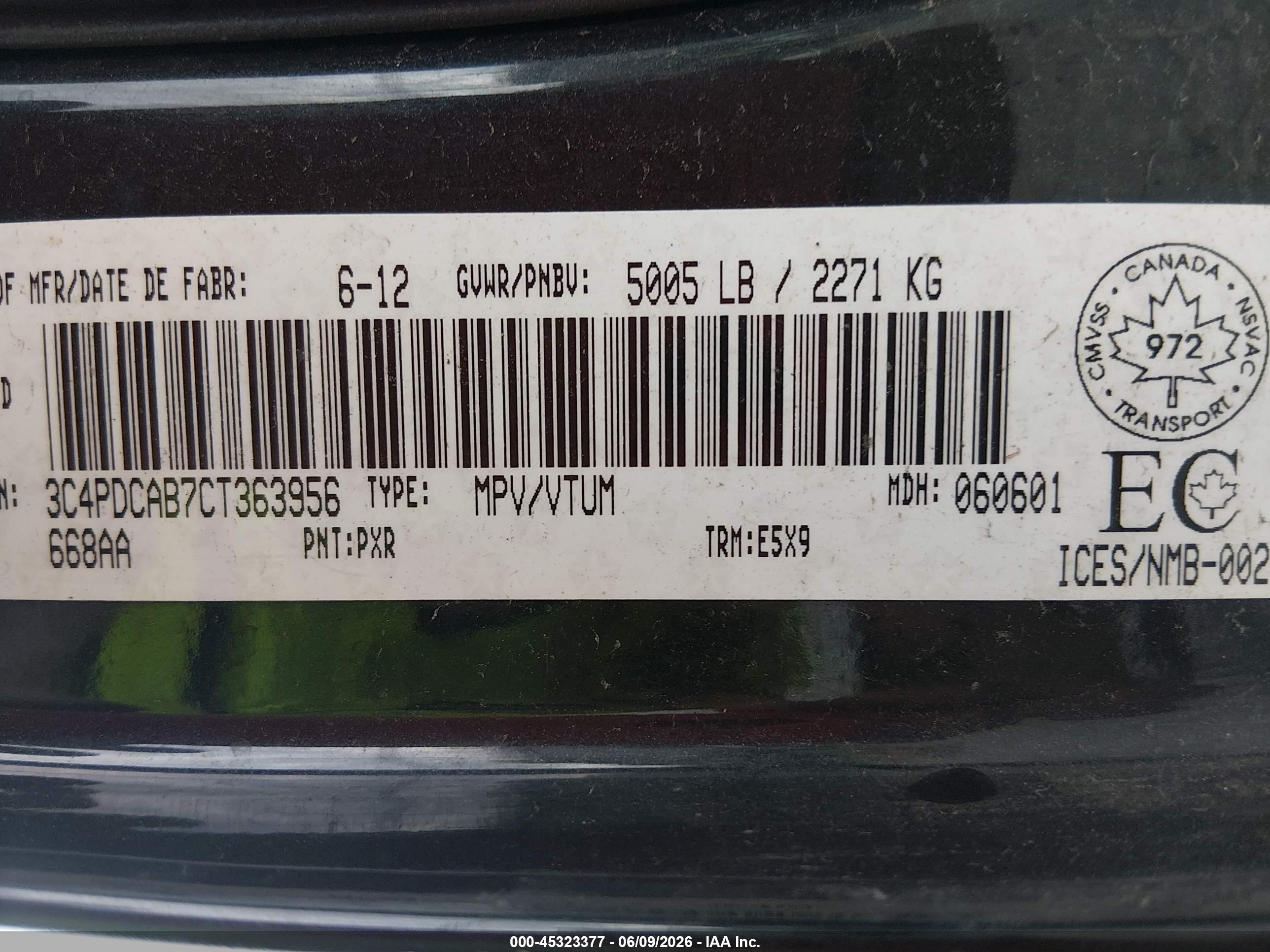 2012 Dodge Journey Cvp/se Plus Black vin: 3C4PDCAB7CT363956