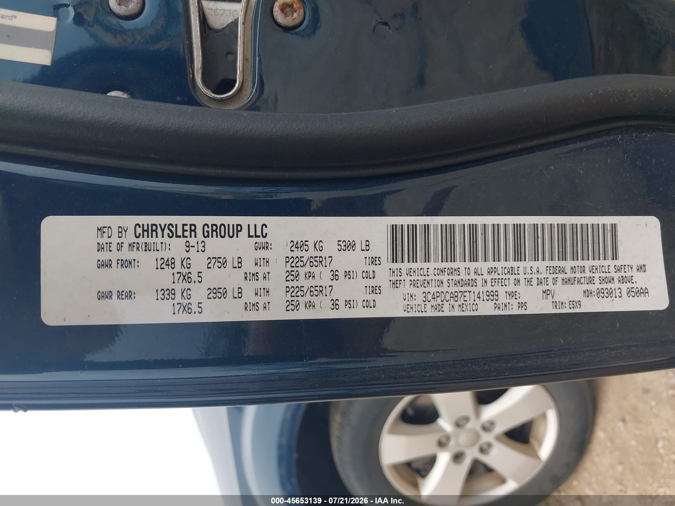 2014 Dodge Journey Se Синий vin: 3C4PDCAB7ET141999