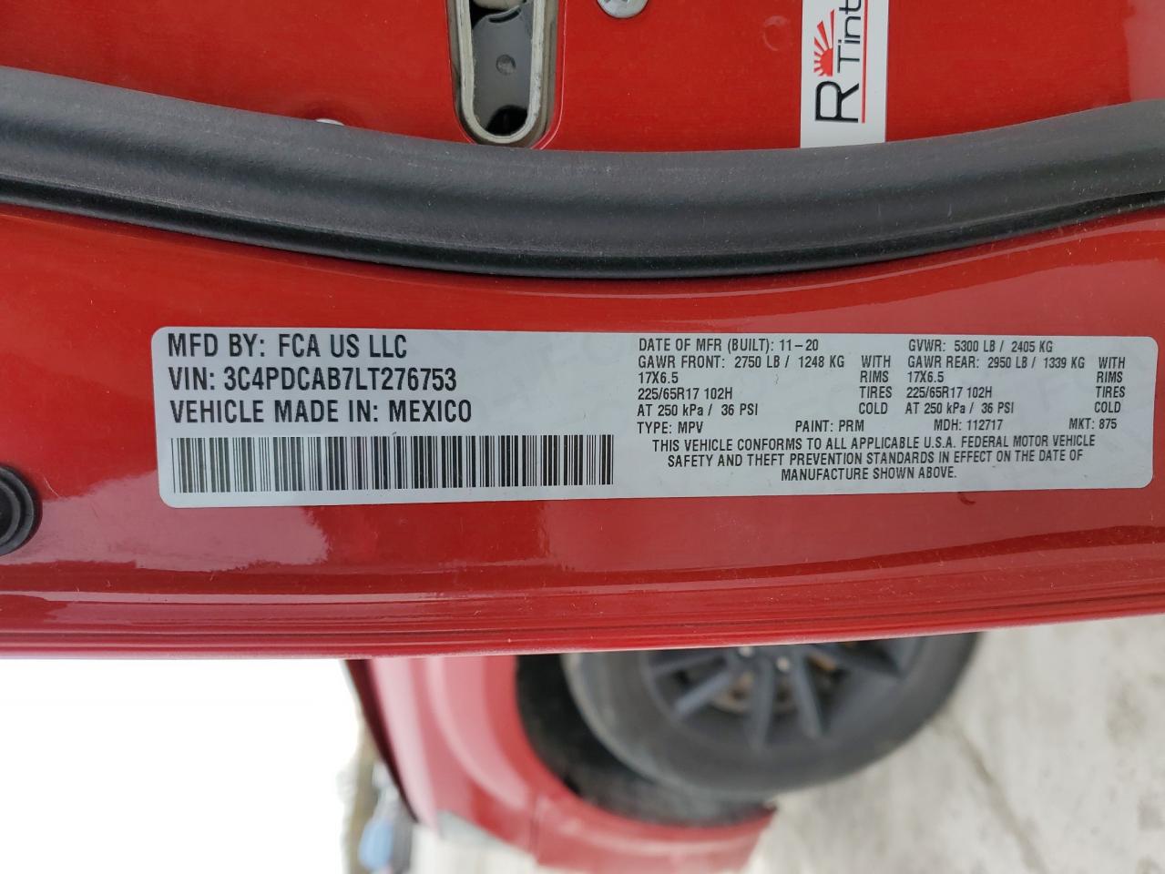 2020 Dodge Journey Se Red vin: 3C4PDCAB7LT276753