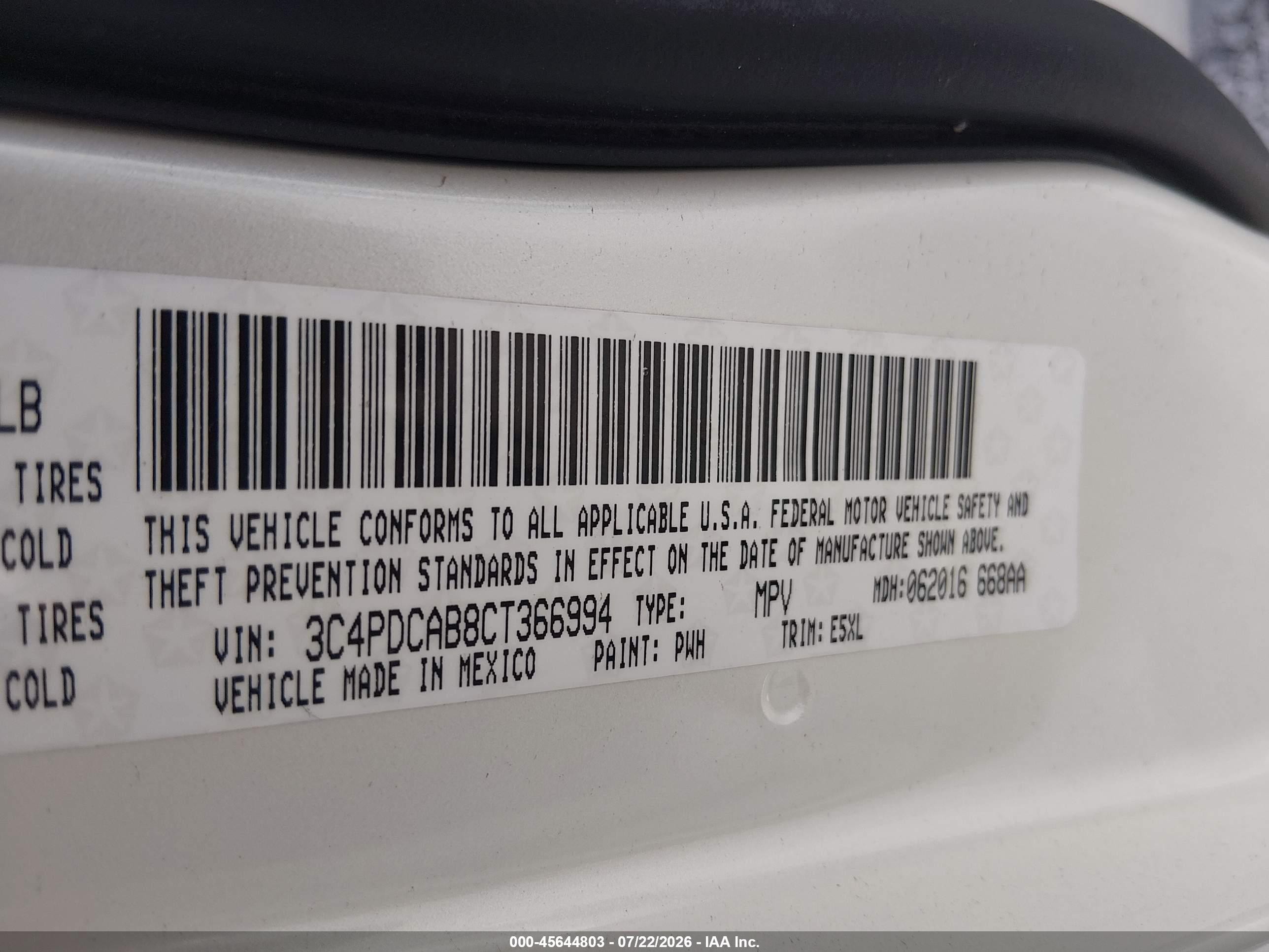 2012 Dodge Journey Se/avp White vin: 3C4PDCAB8CT366994