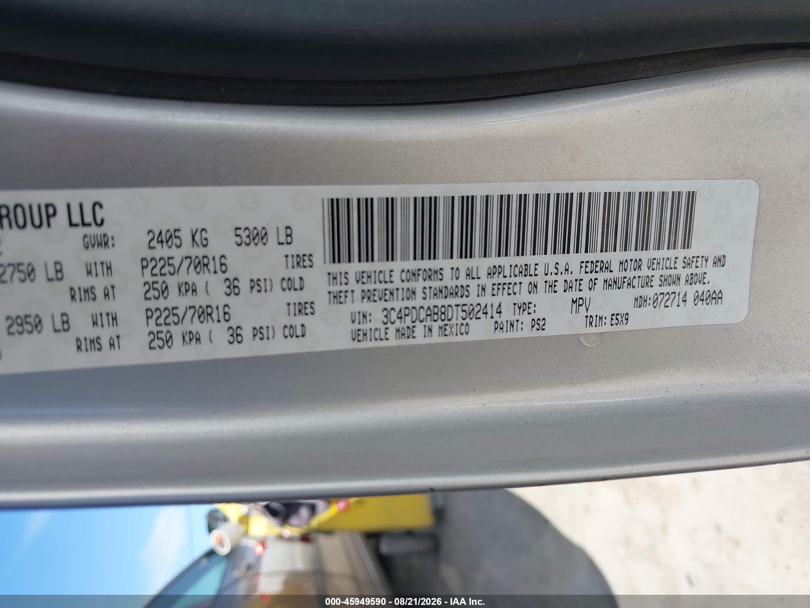 2013 Dodge Journey American Value Pkg Серый vin: 3C4PDCAB8DT502414