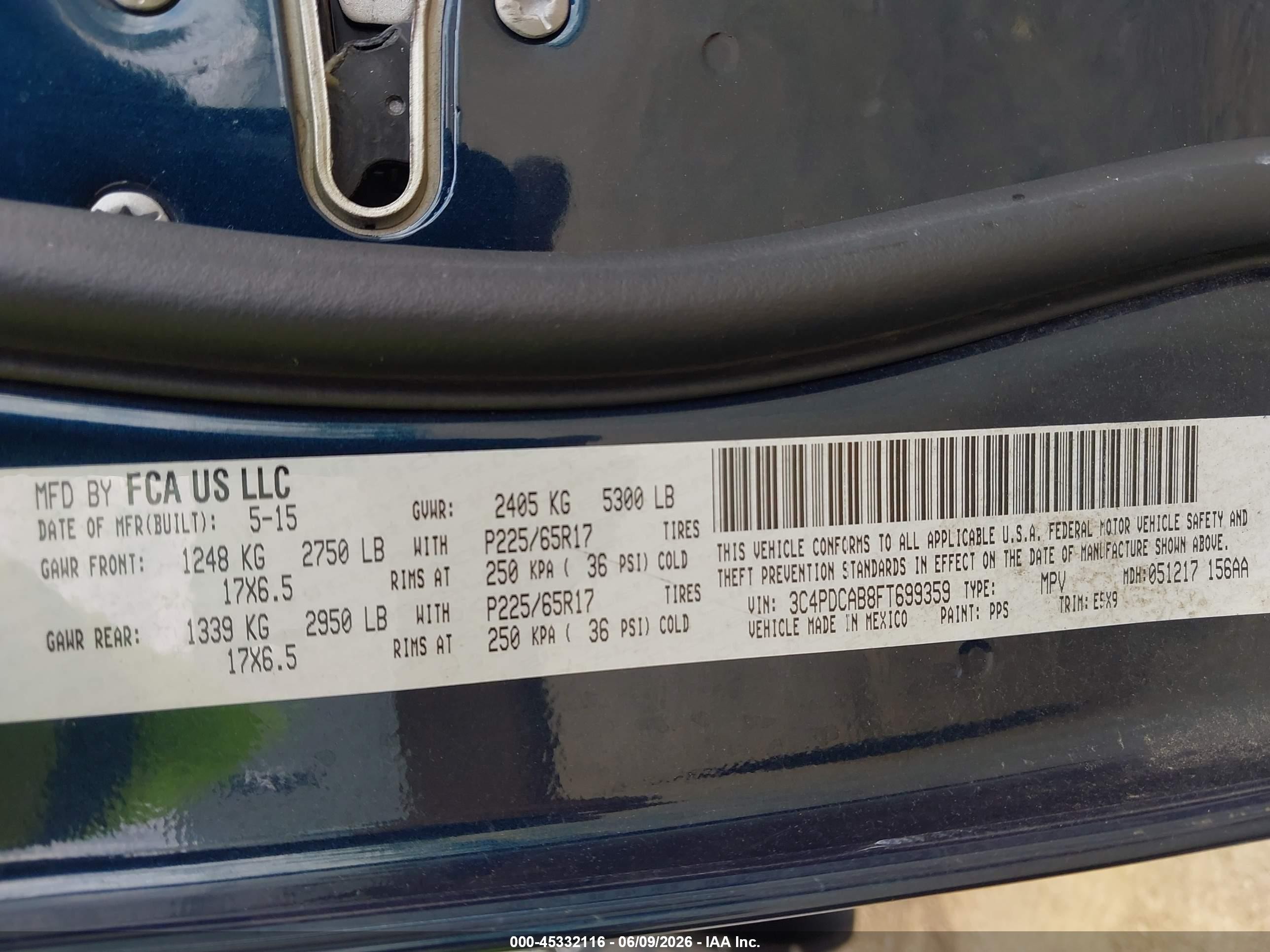 2015 Dodge Journey American Value Pkg Dark Blue vin: 3C4PDCAB8FT699359