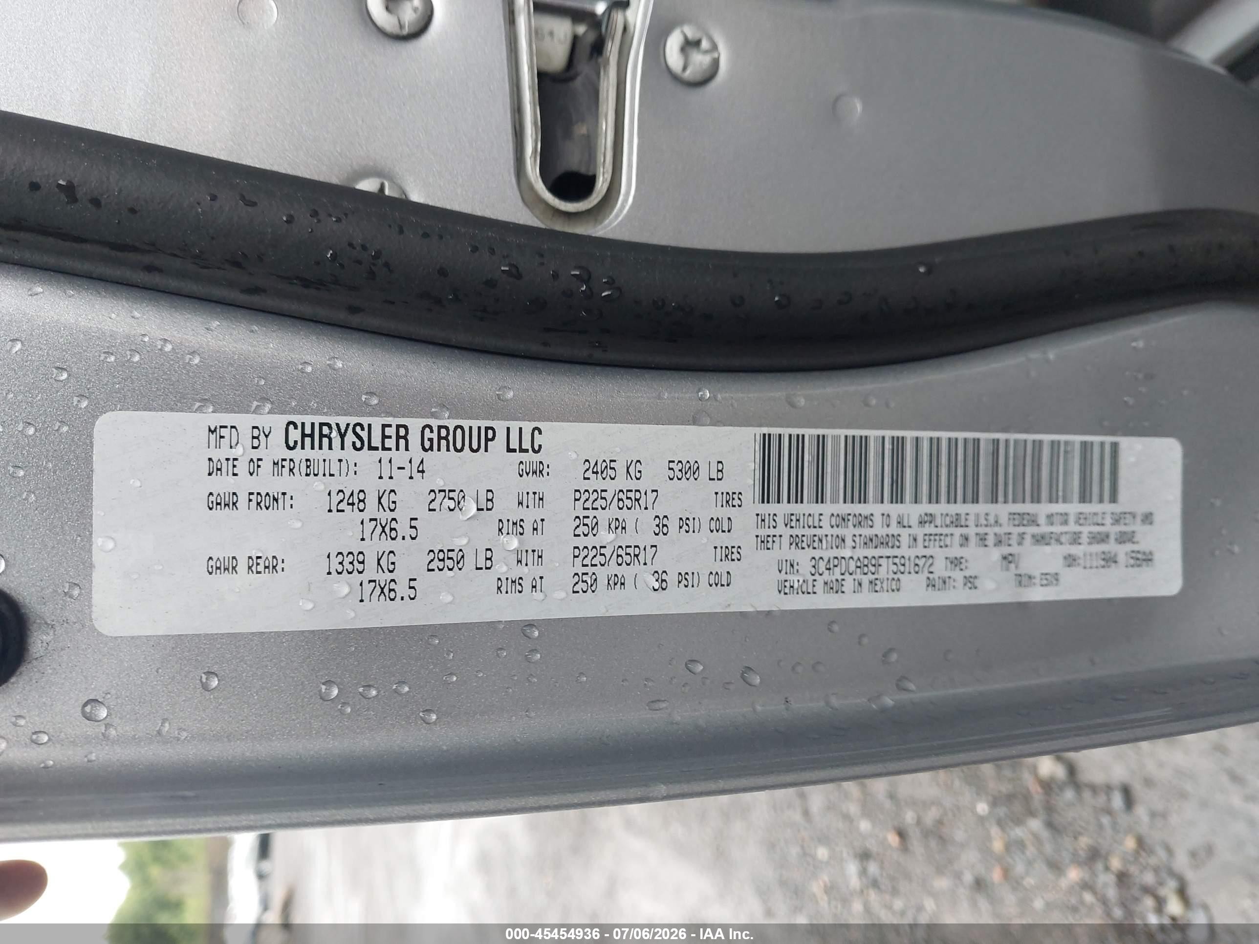 2015 Dodge Journey American Value Pkg Gray vin: 3C4PDCAB9FT591672