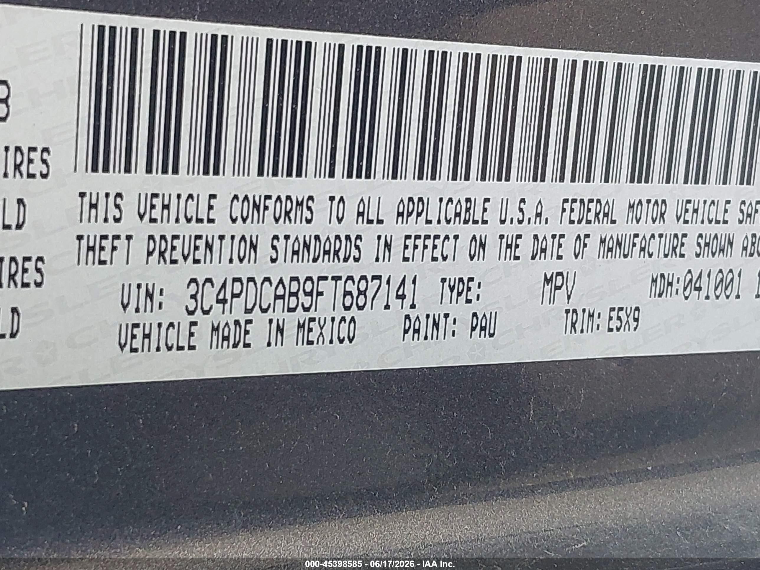 2015 Dodge Journey Se Gray vin: 3C4PDCAB9FT687141
