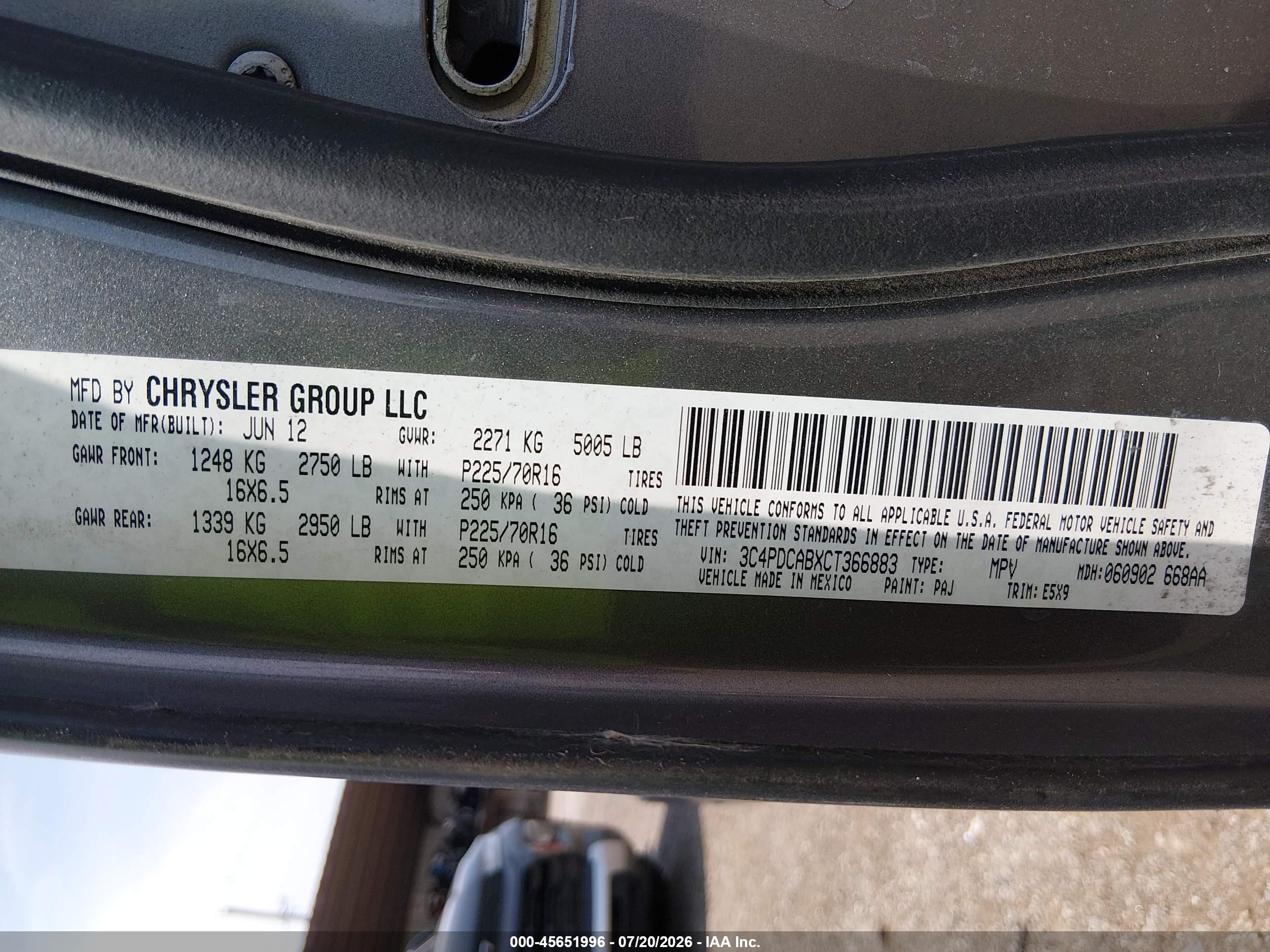2012 Dodge Journey Se/avp Gray vin: 3C4PDCABXCT366883