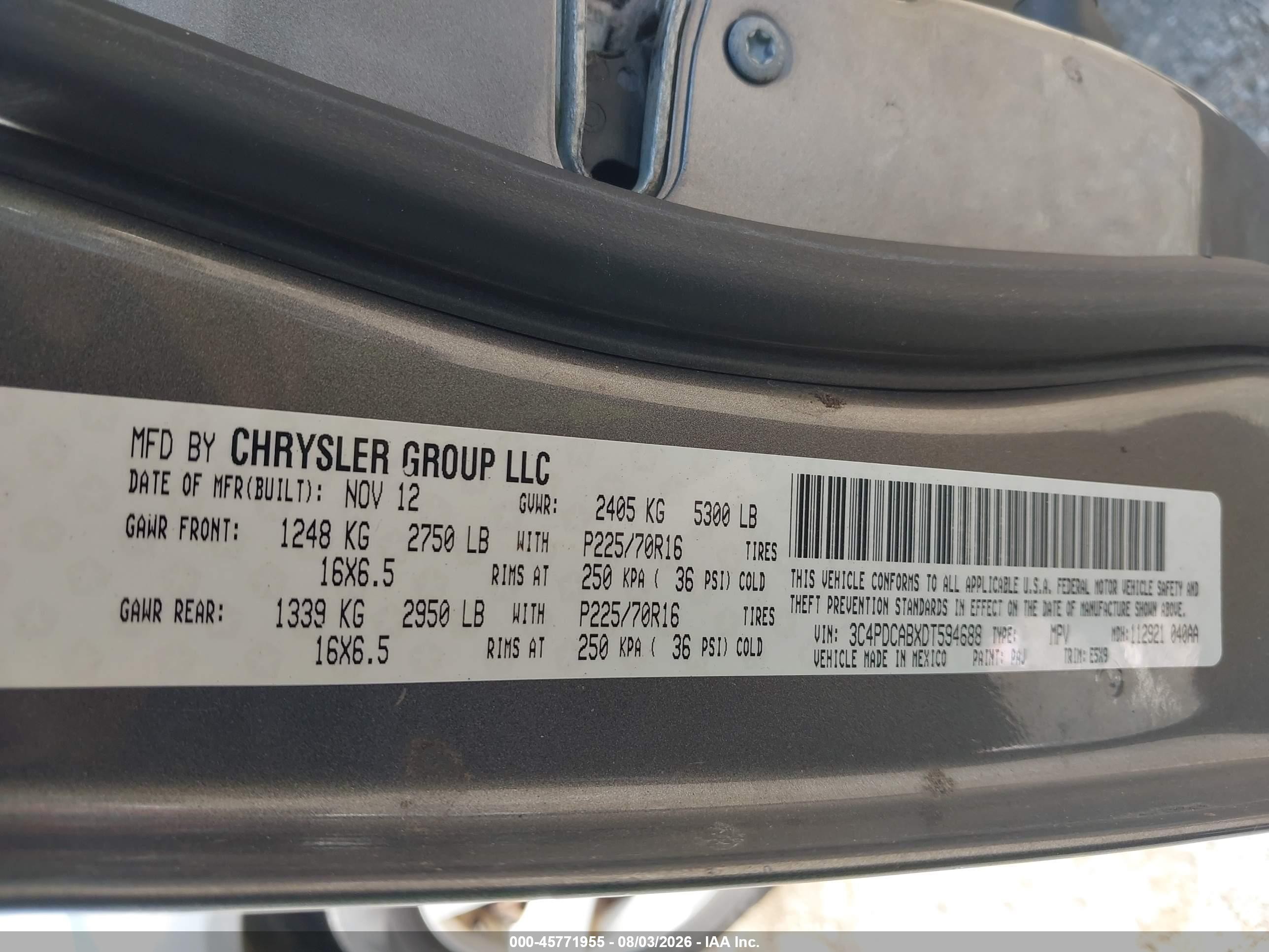 2013 Dodge Journey American Value Pkg Gray vin: 3C4PDCABXDT594688