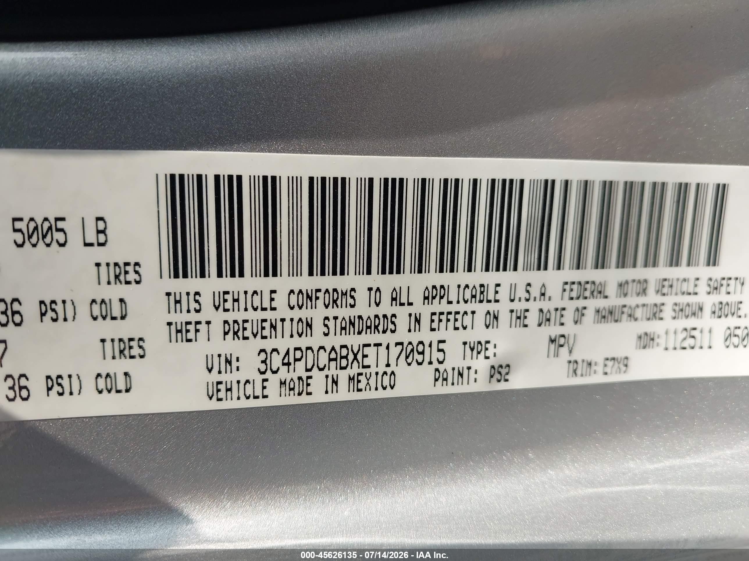 2014 Dodge Journey Se Silver vin: 3C4PDCABXET170915
