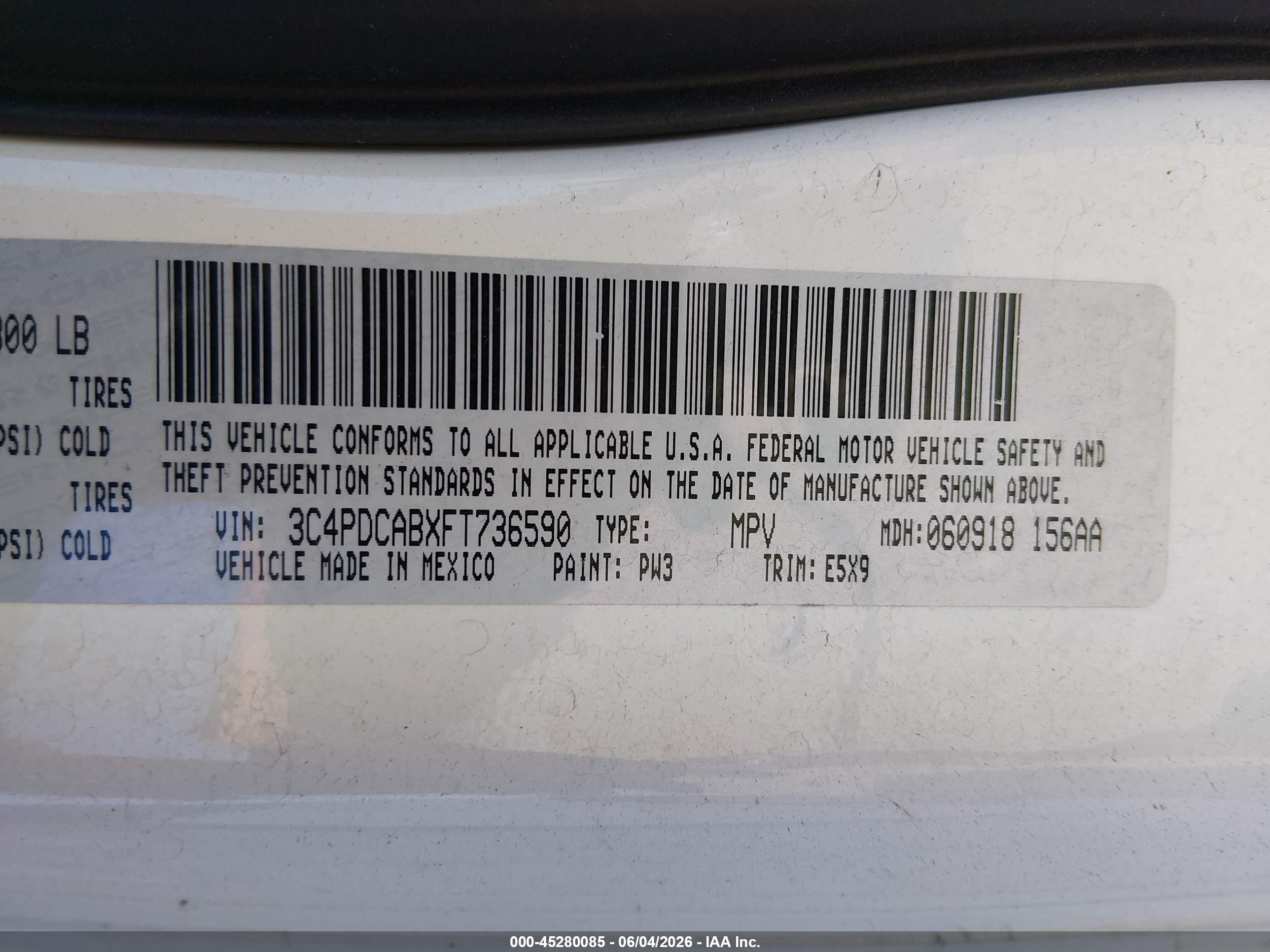 2015 Dodge Journey Se White vin: 3C4PDCABXFT736590