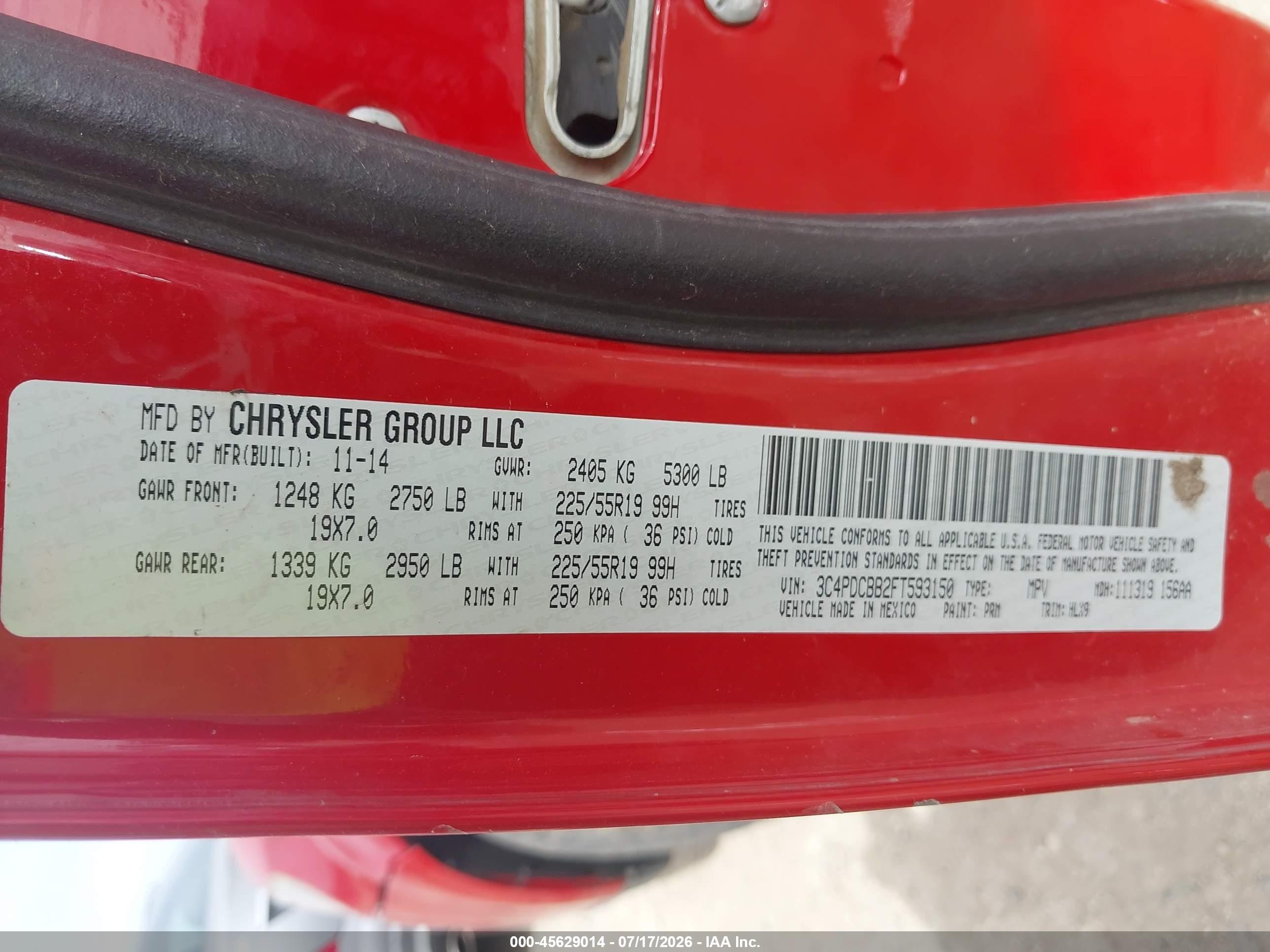 2015 Dodge Journey Sxt Red vin: 3C4PDCBB2FT593150