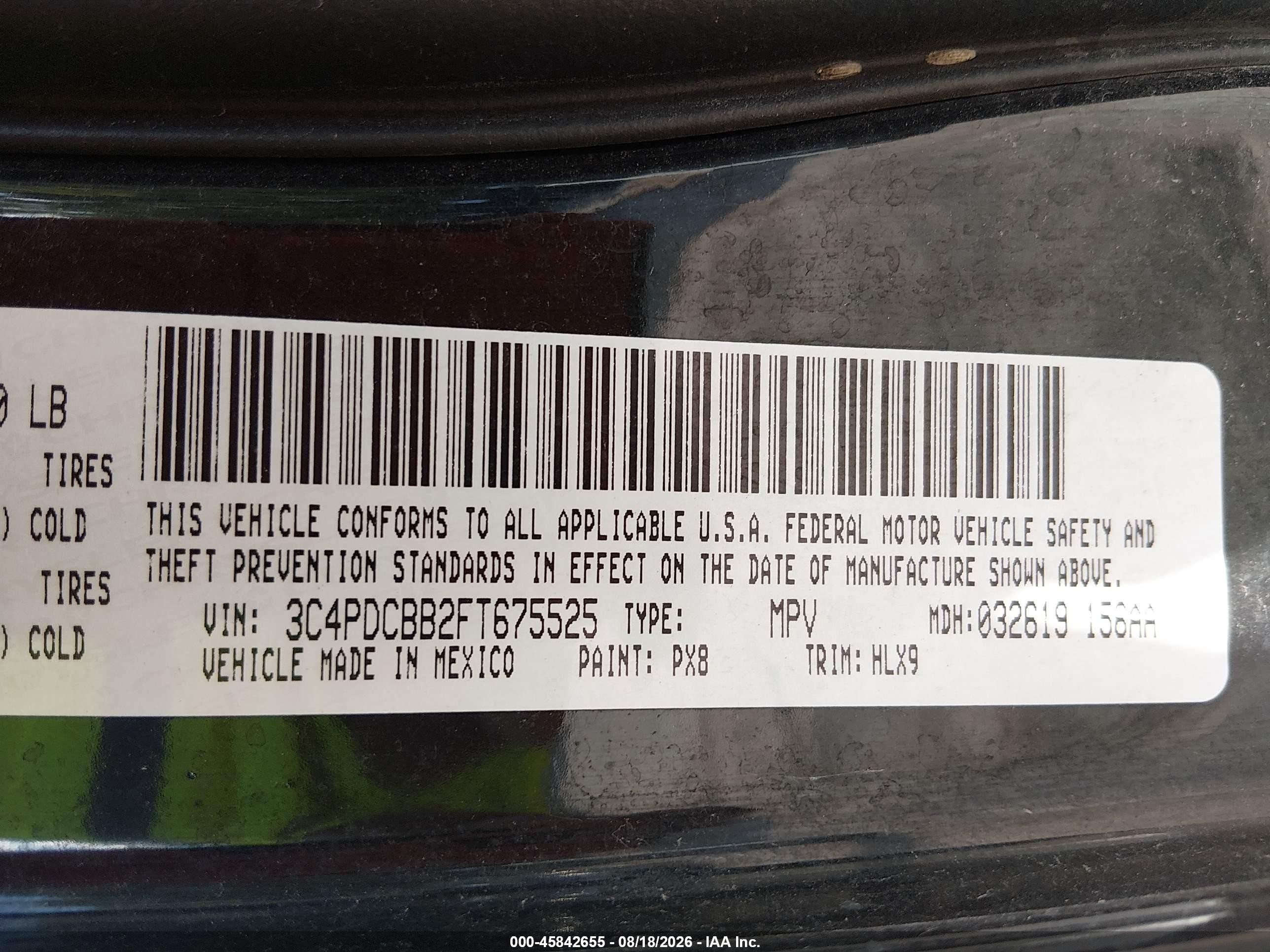 2015 Dodge Journey Sxt Черный vin: 3C4PDCBB2FT675525