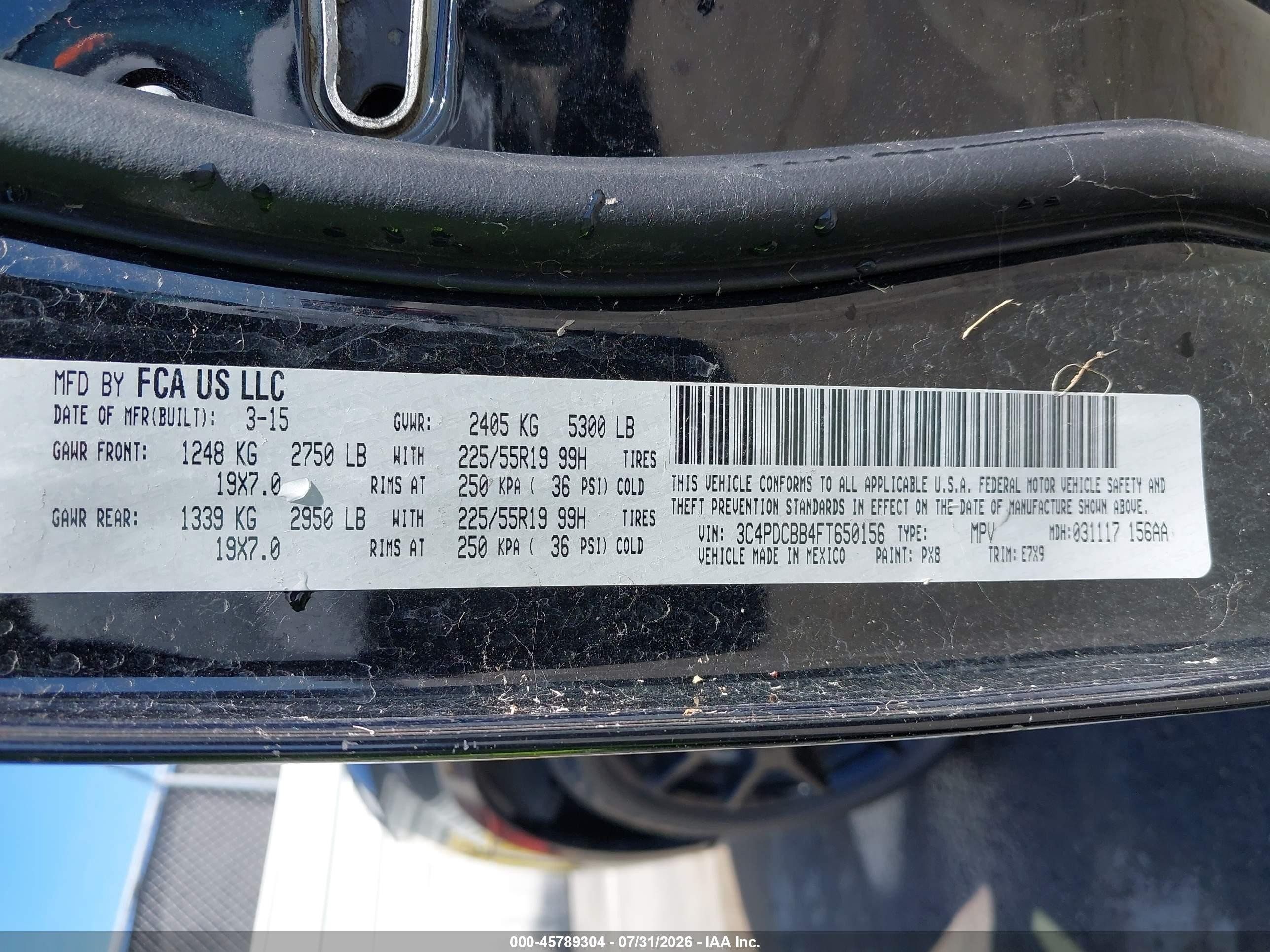 2015 Dodge Journey Sxt Black vin: 3C4PDCBB4FT650156