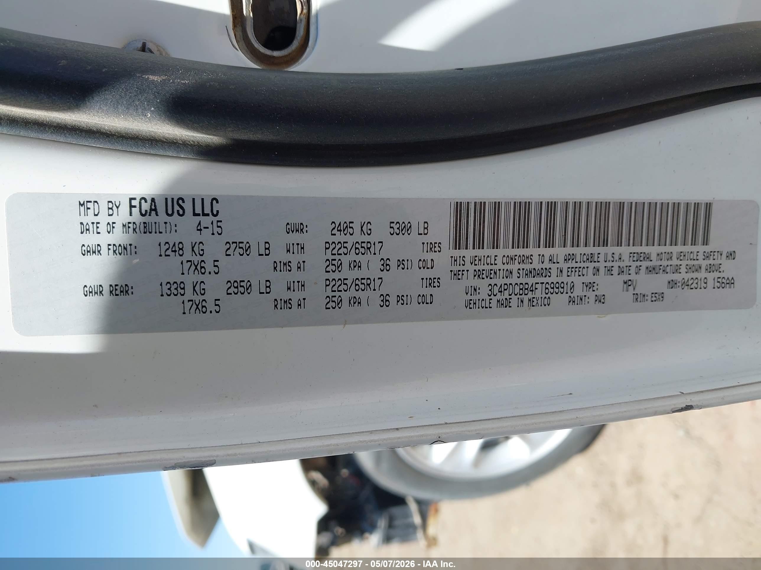 2015 Dodge Journey Sxt White vin: 3C4PDCBB4FT699910