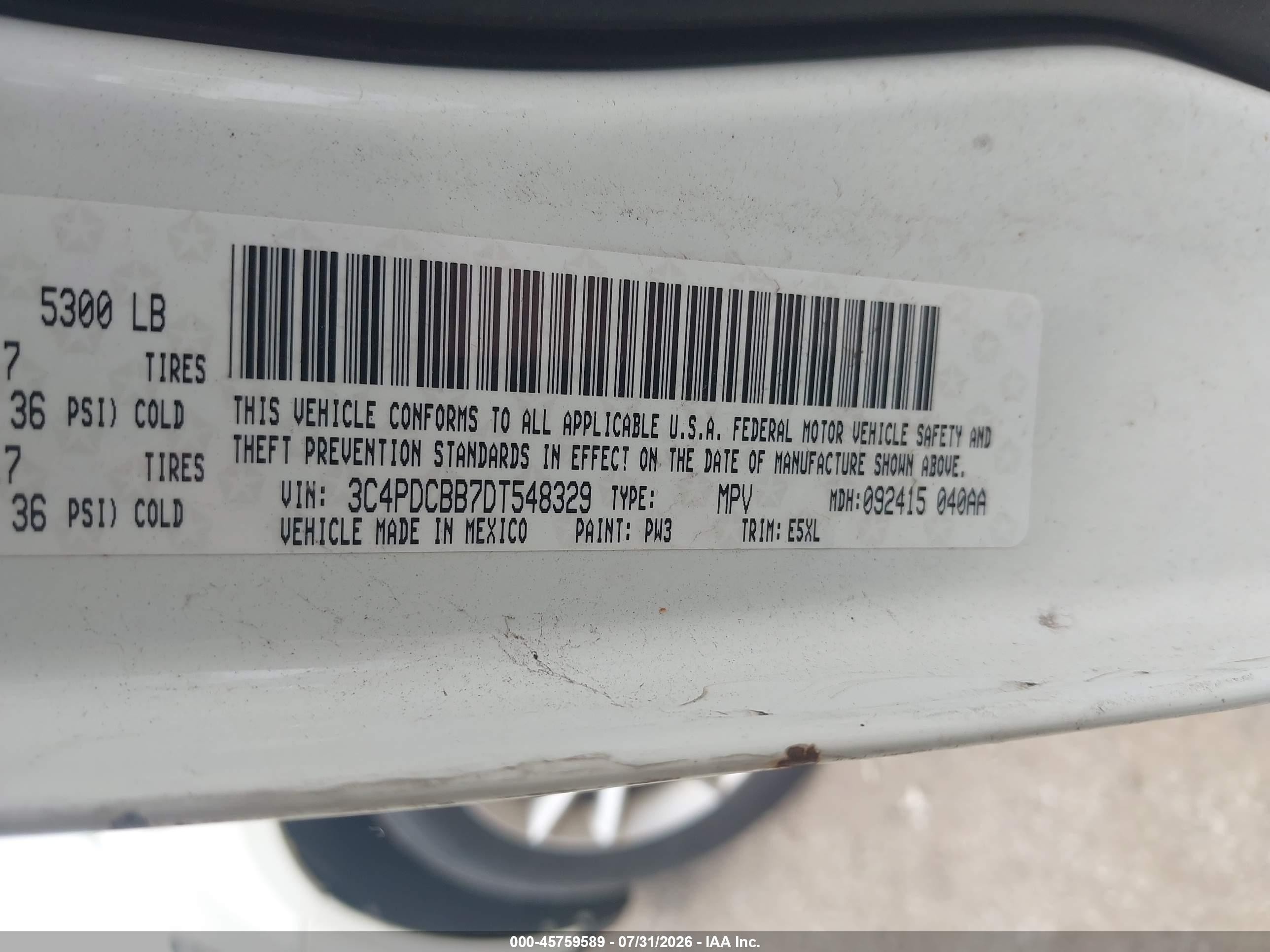 2013 Dodge Journey Sxt Белый vin: 3C4PDCBB7DT548329