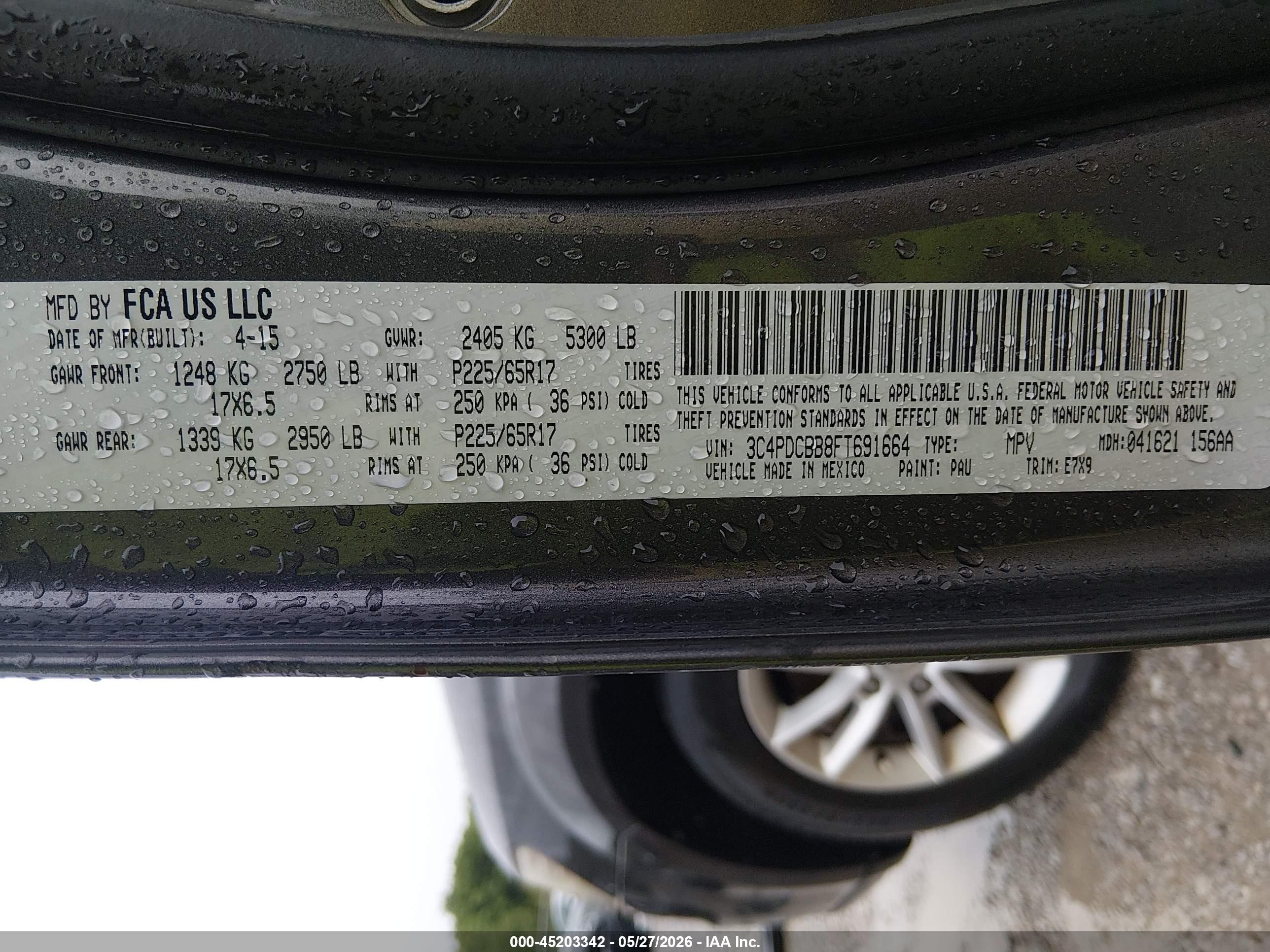 2015 Dodge Journey Sxt Gray vin: 3C4PDCBB8FT691664