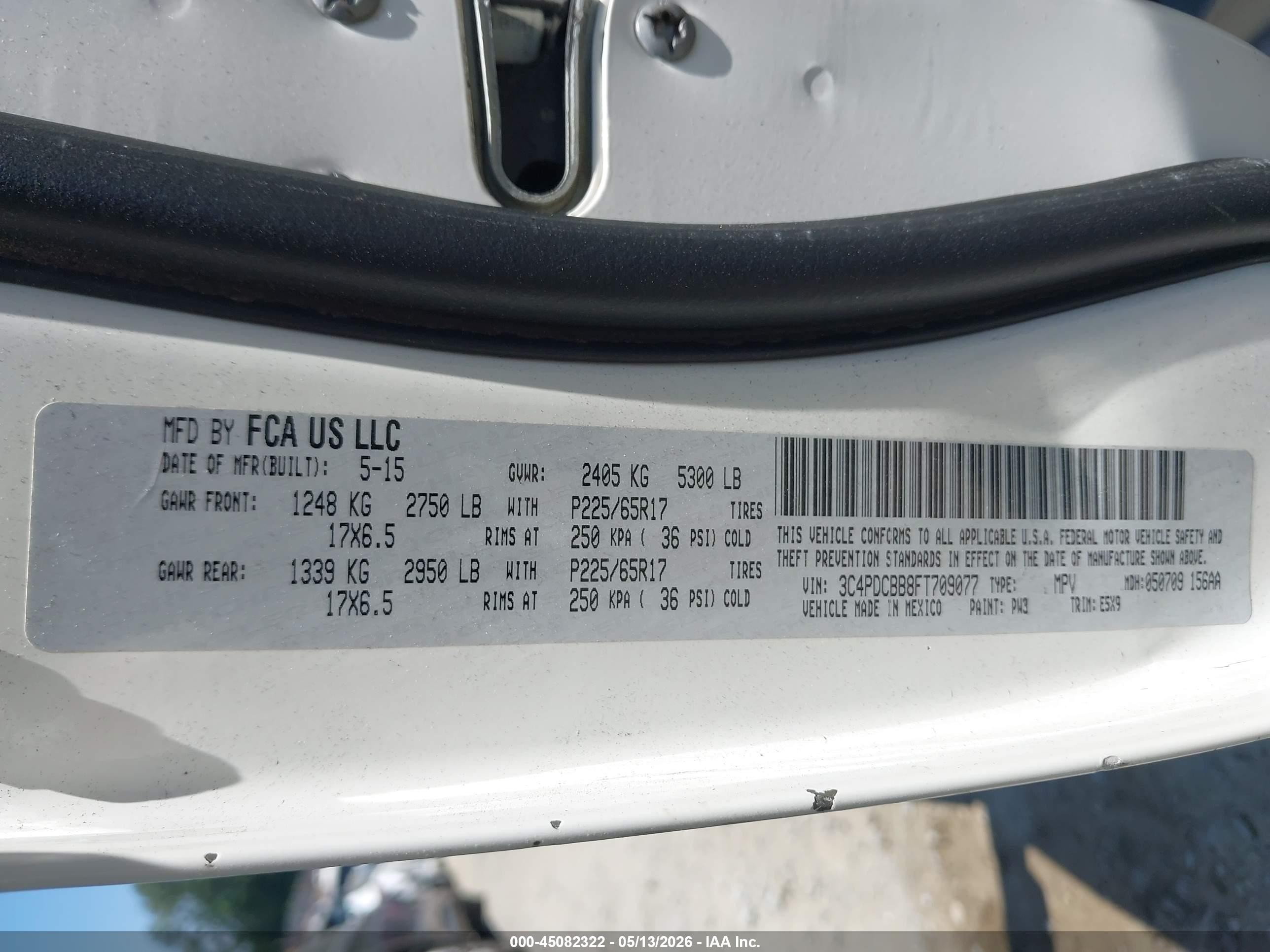 2015 Dodge Journey Sxt White vin: 3C4PDCBB8FT709077