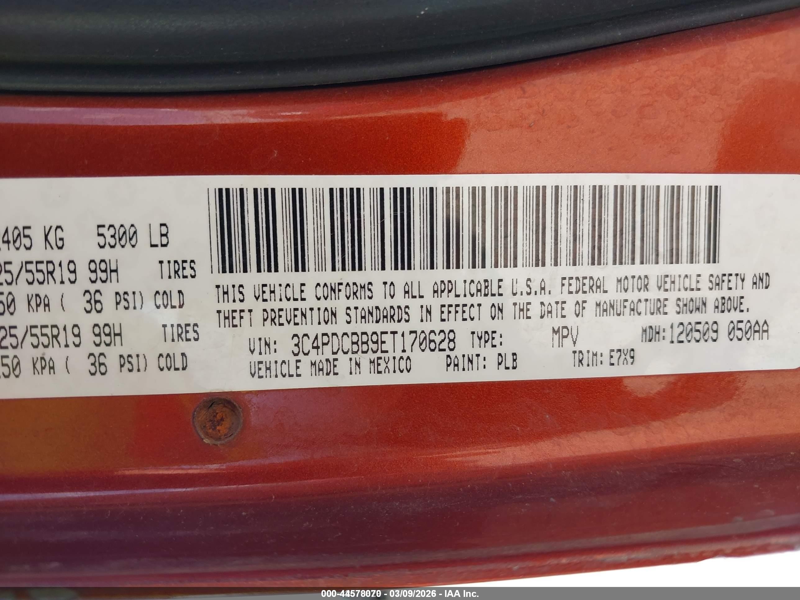 2014 Dodge Journey Sxt Orange vin: 3C4PDCBB9ET170628