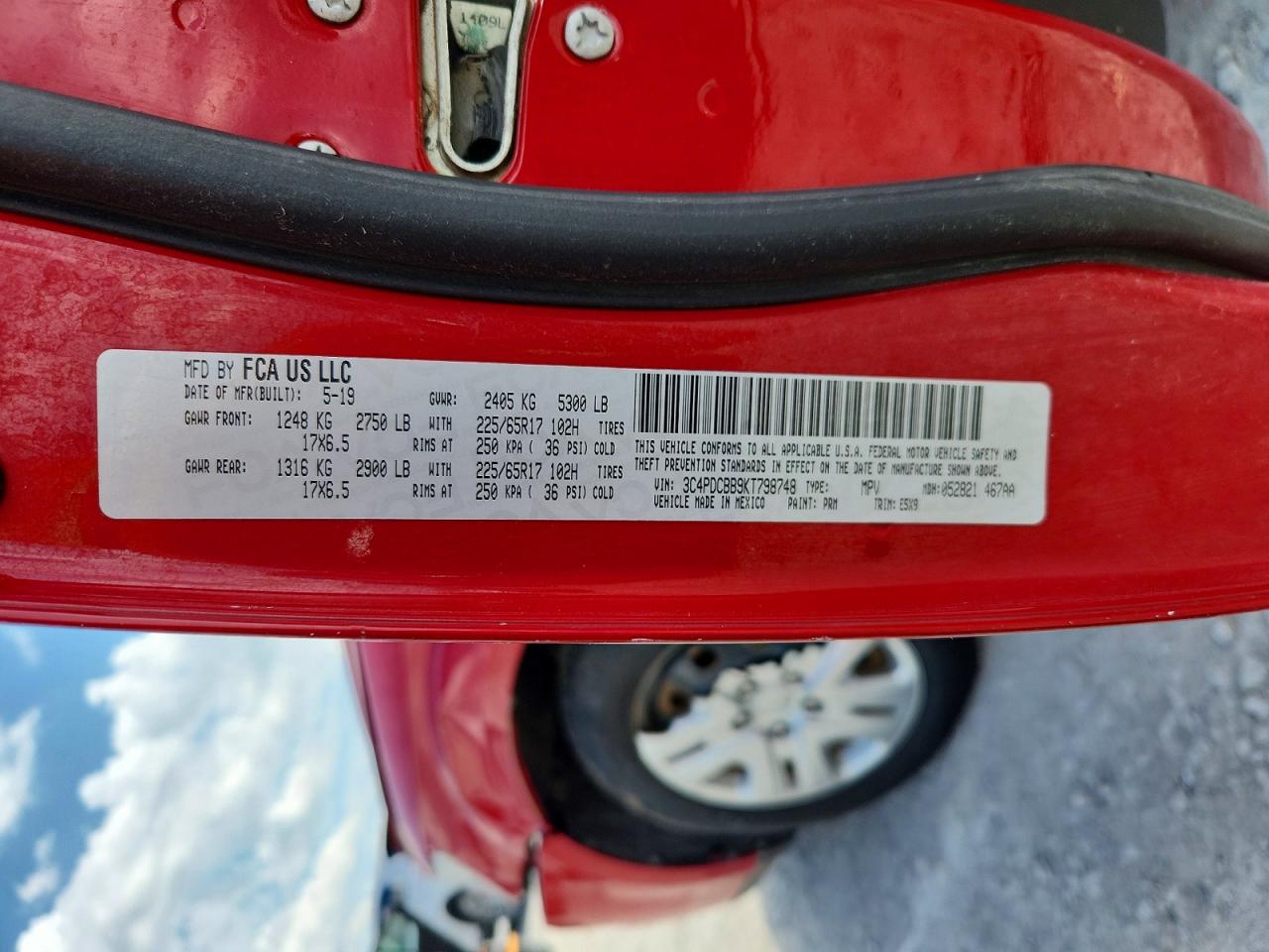 2019 Dodge Journey Se Red vin: 3C4PDCBB9KT798748