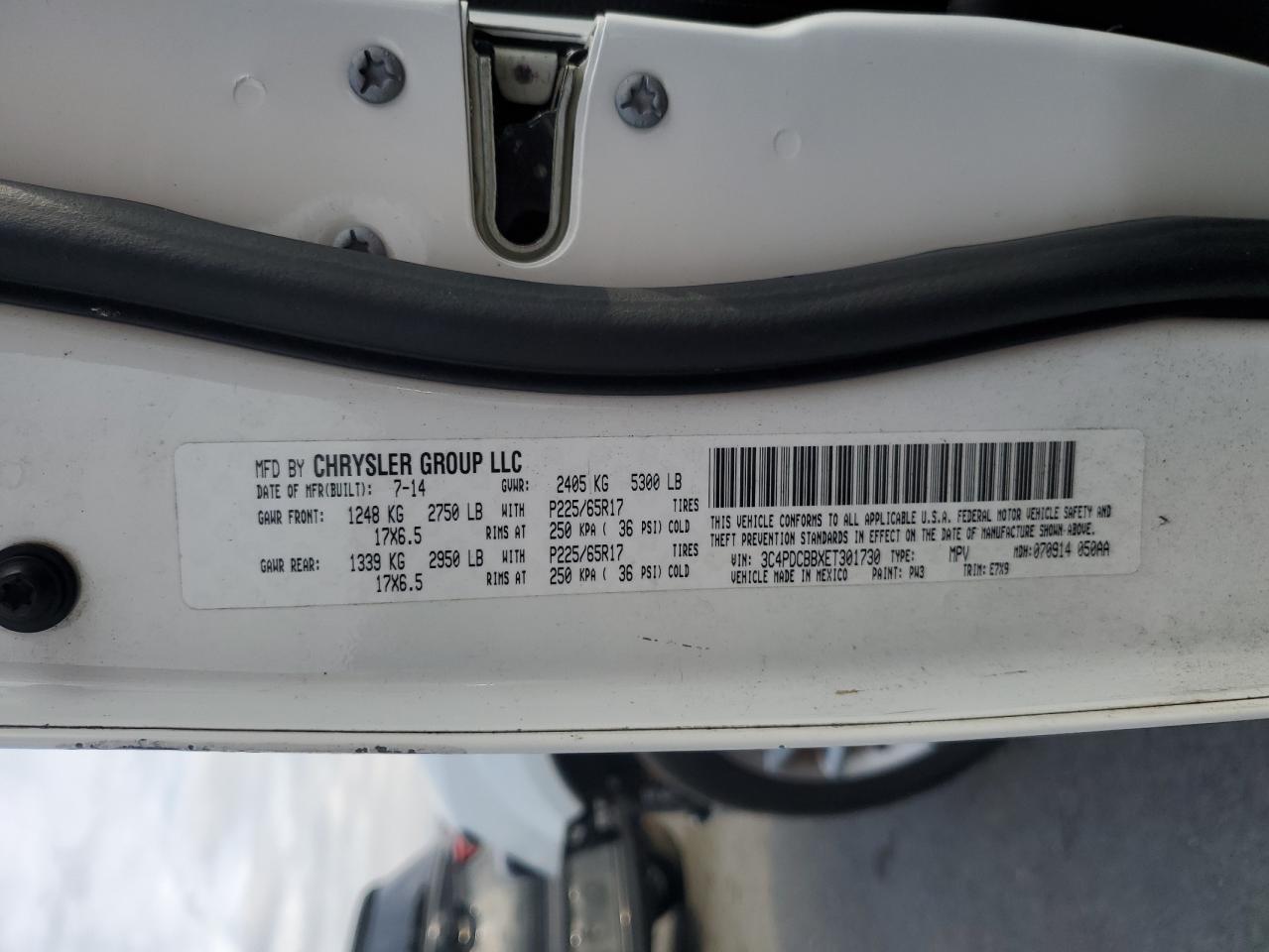 2014 Dodg Journey Sx White vin: 3C4PDCBBXET301730